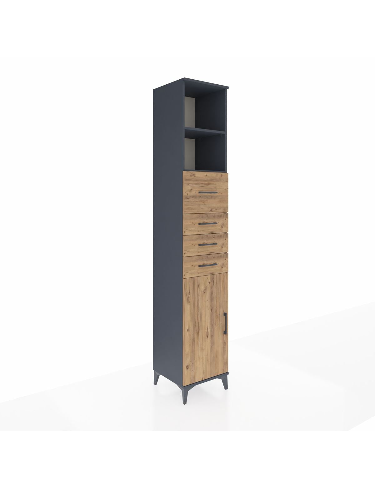 Hyperion Dolap 3 Raflı 4 Çekmeceli Tek Kapaklı 44x44x243 Antrasit-Çam