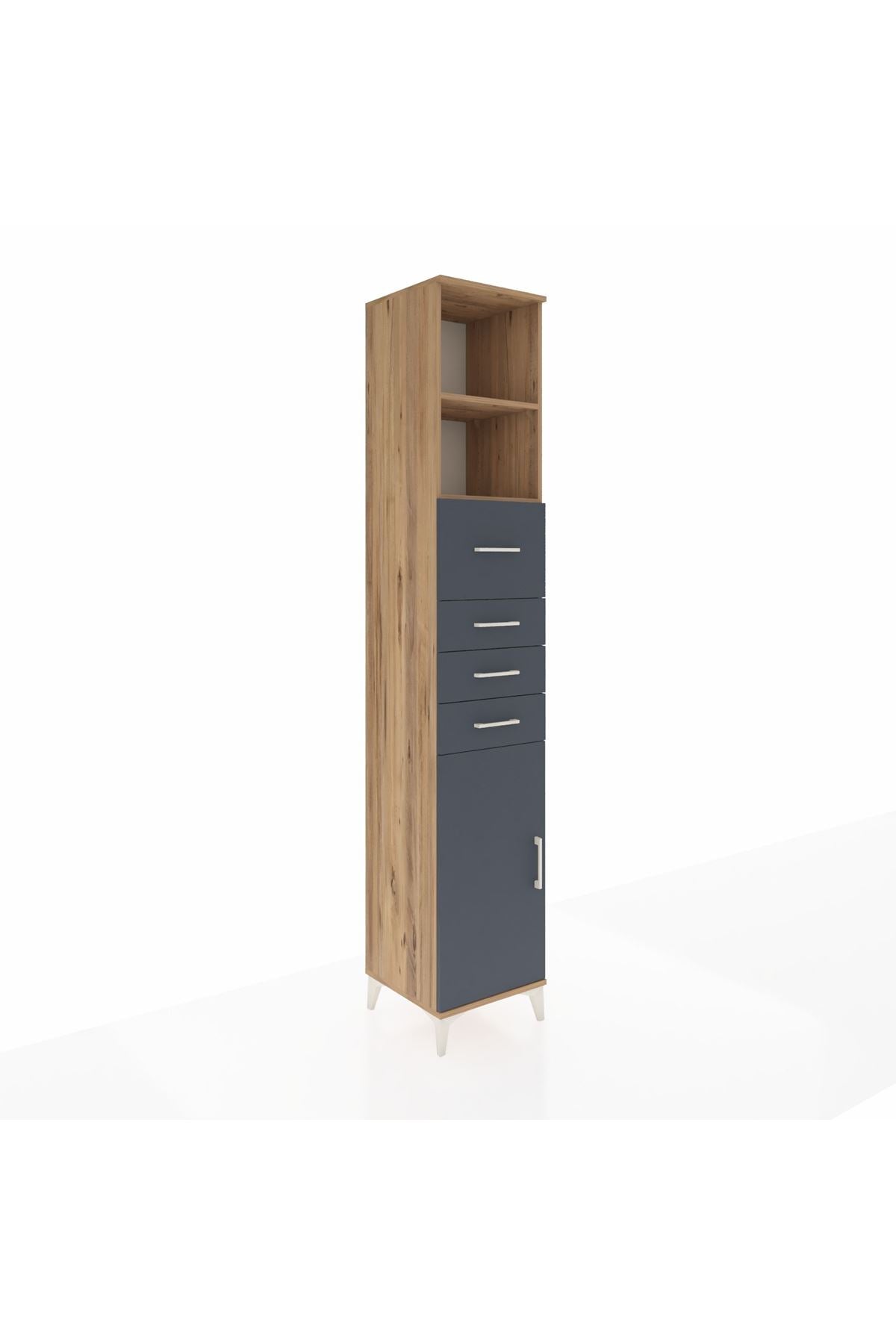 Hyperion Dolap 3 Raflı 4 Çekmeceli Tek Kapaklı 44x44x243 Çam-Antrasit