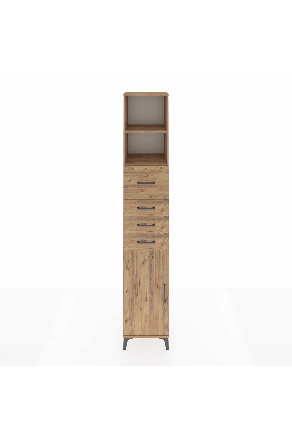 Hyperion Dolap 3 Raflı 4 Çekmeceli Tek Kapaklı 44x44x243 Çam-Çam