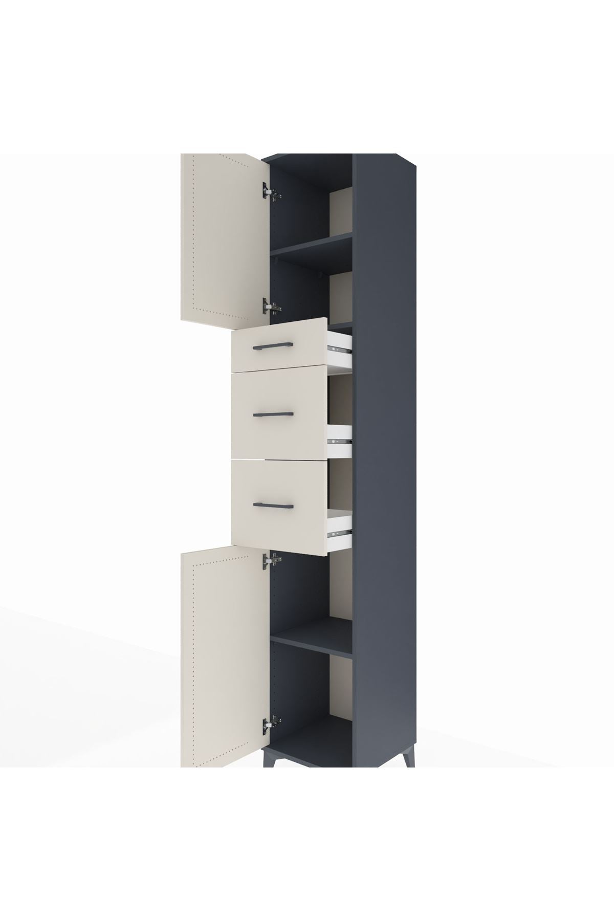 Hyperion Dolap 3 Raflı 3 Çekmeceli 2 Kapaklı 44x44x243 Antrasit-Aytaşı