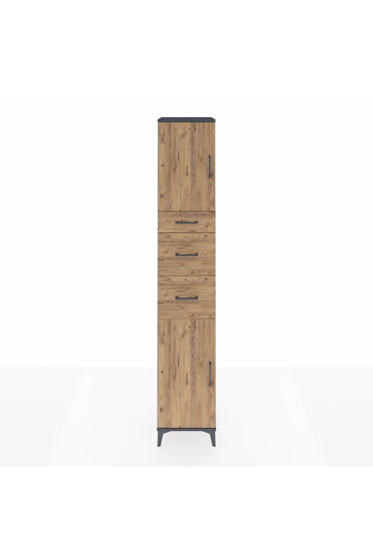 Hyperion Dolap 3 Raflı 3 Çekmeceli 2 Kapaklı 44x44x243 Antrasit-Çam