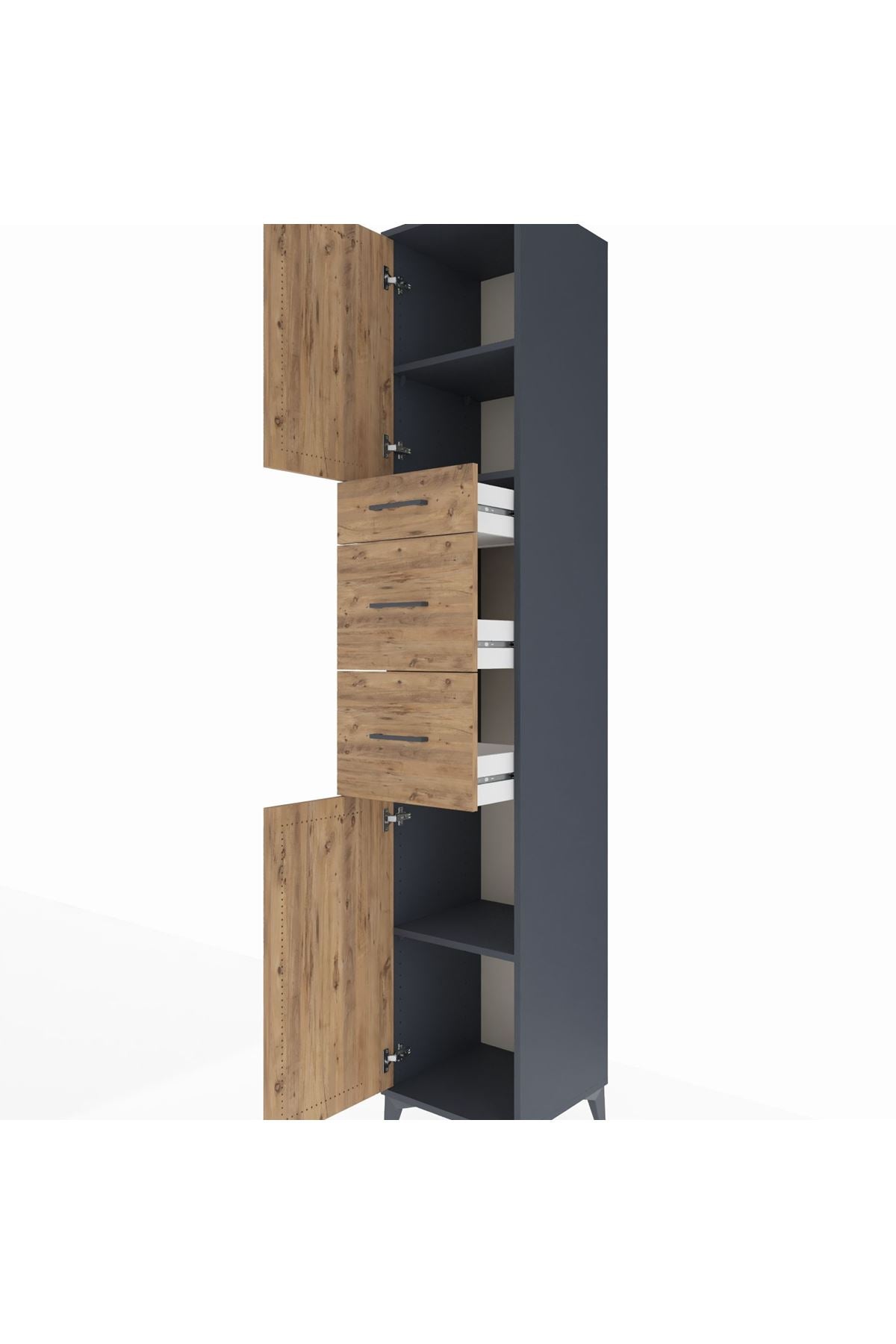 Hyperion Dolap 3 Raflı 3 Çekmeceli 2 Kapaklı 44x44x243 Antrasit-Çam