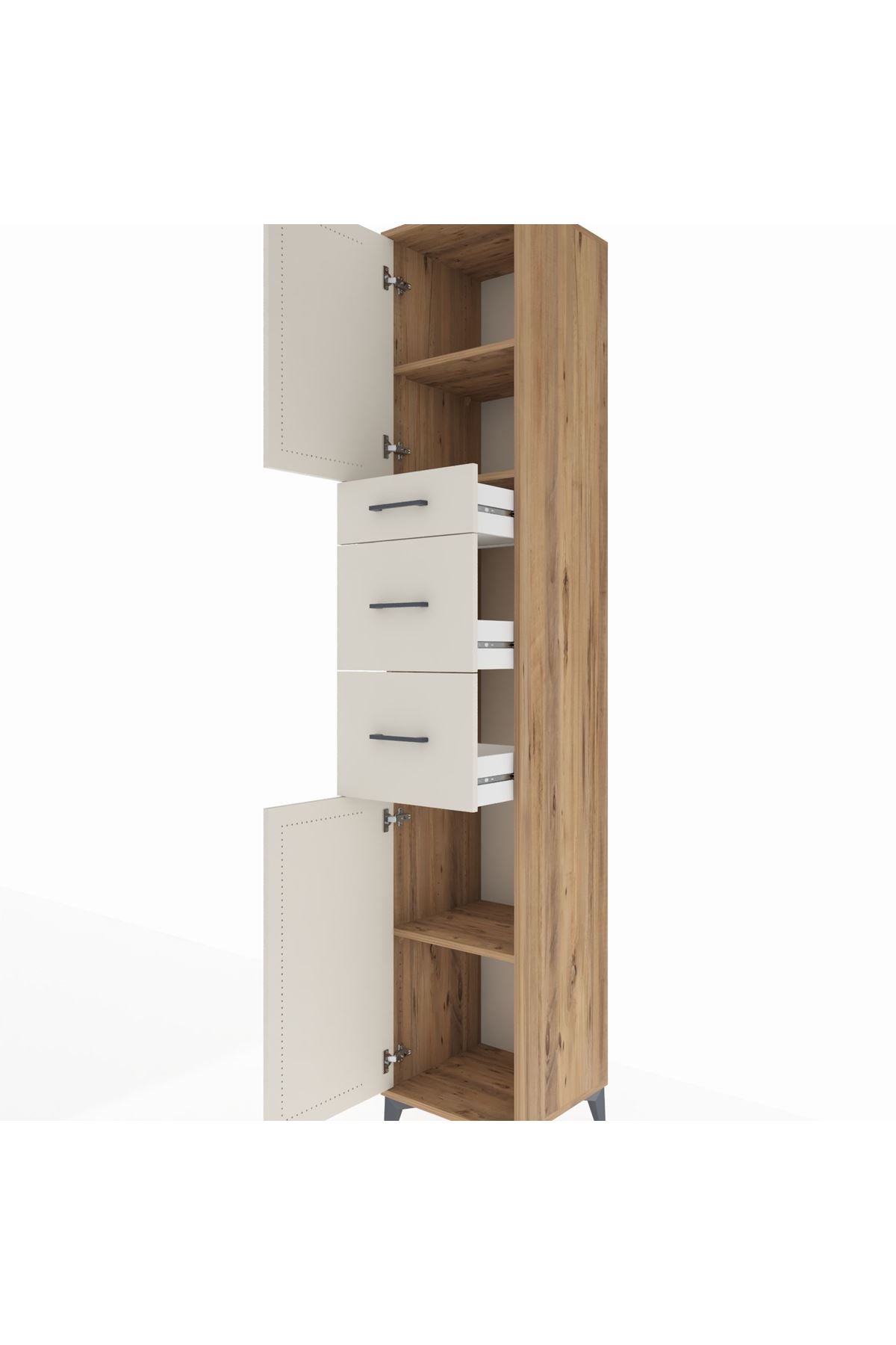 Hyperion Dolap 3 Raflı 3 Çekmeceli 2 Kapaklı 44x44x243 Çam-Aytaşı