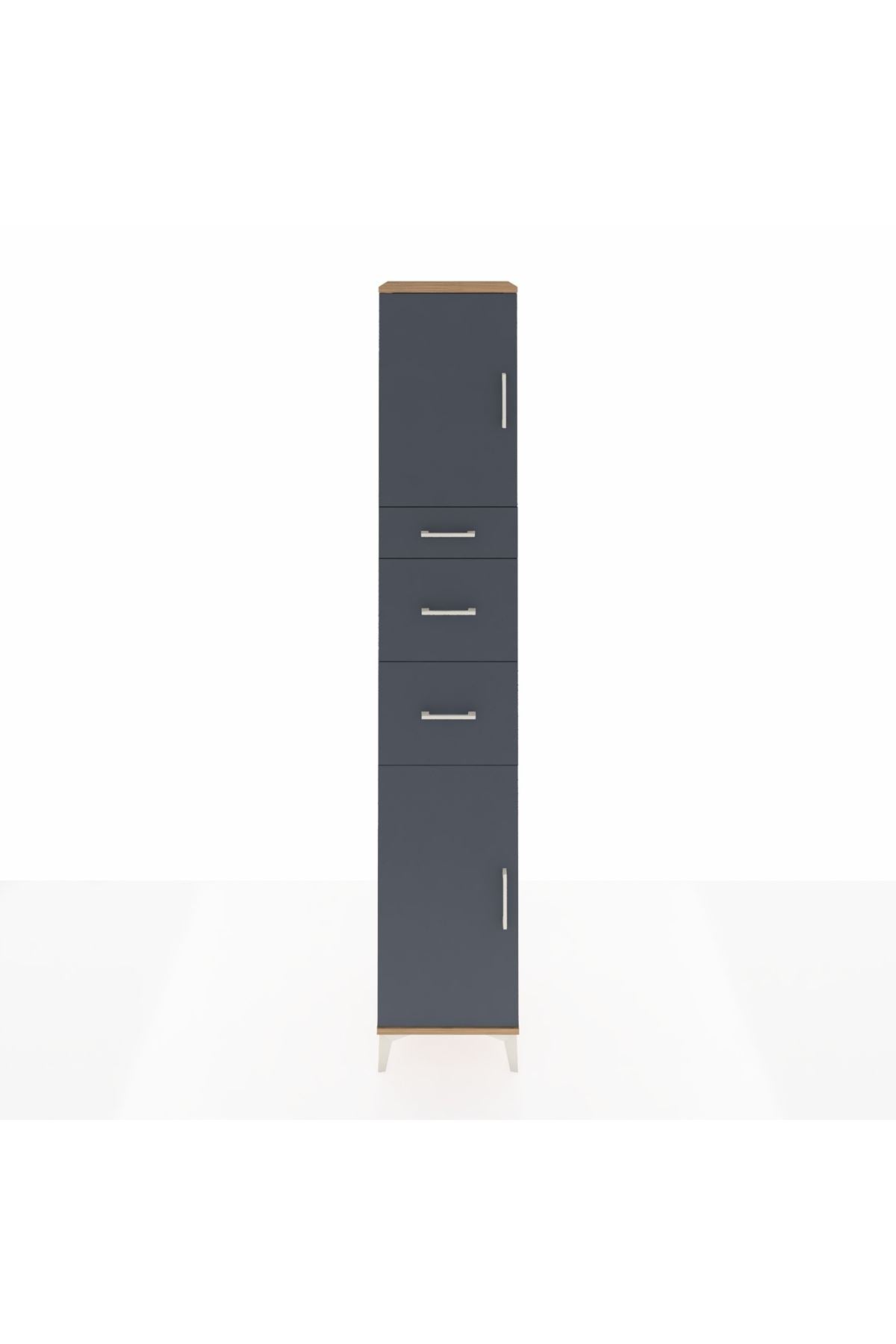 Hyperion Dolap 3 Raflı 3 Çekmeceli 2 Kapaklı 44x44x243 Çam-Antrasit