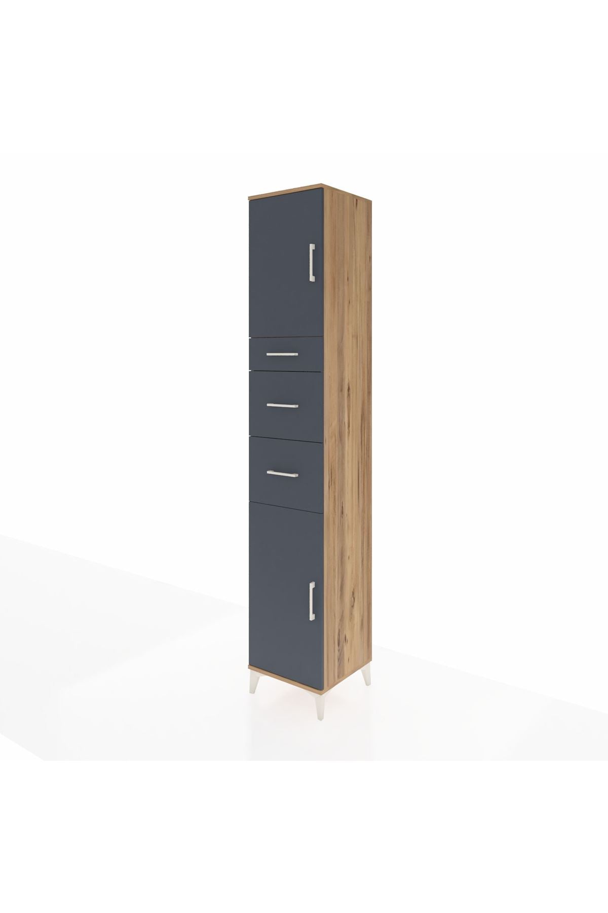 Hyperion Dolap 3 Raflı 3 Çekmeceli 2 Kapaklı 44x44x243 Çam-Antrasit