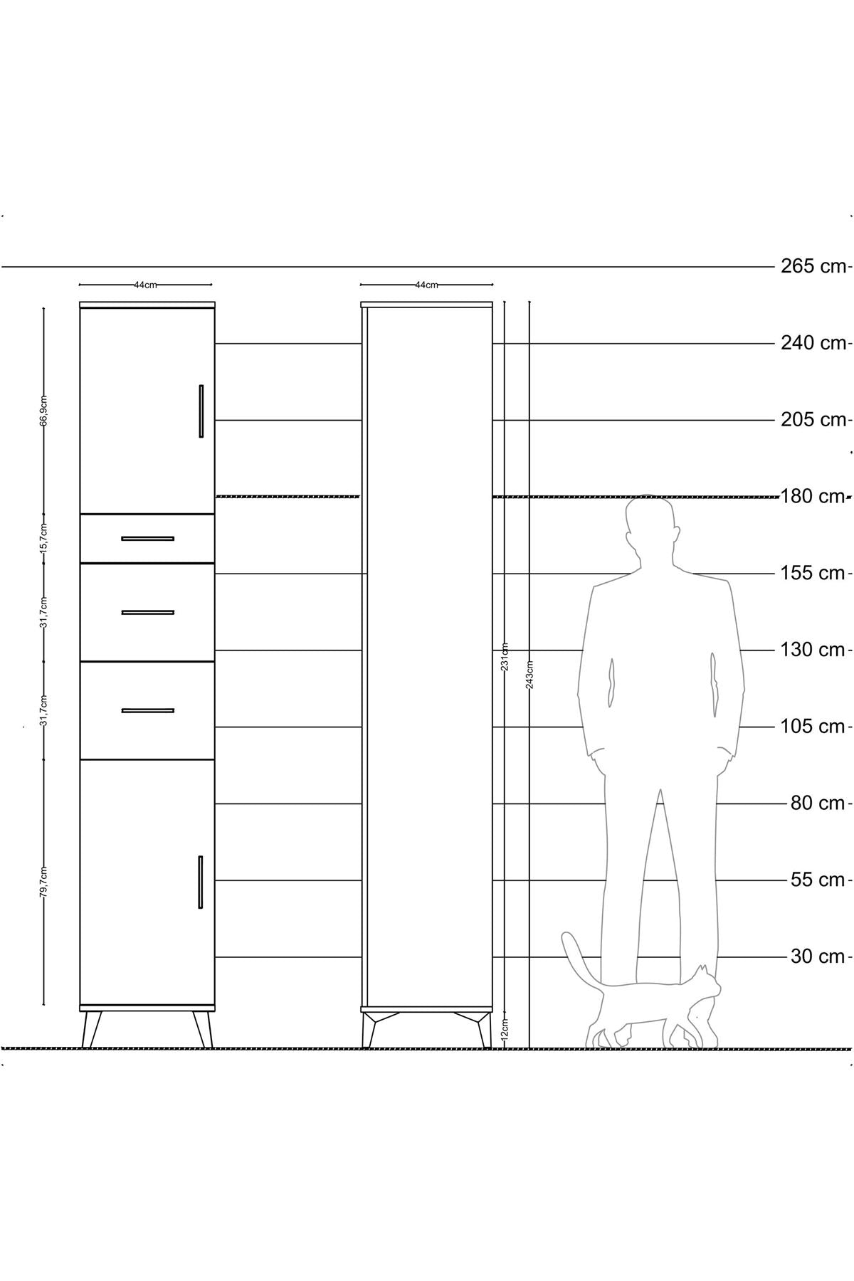 Hyperion Dolap 3 Raflı 3 Çekmeceli 2 Kapaklı 44x44x243 Çam-Çam