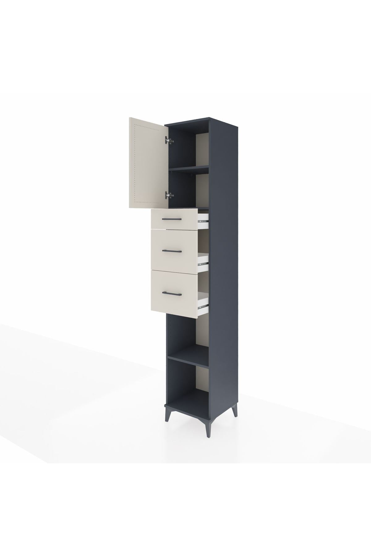 Hyperion Dolap 3 Raflı 3 Çekmeceli Tek Kapaklı 44x44x243 Antrasit-Aytaşı