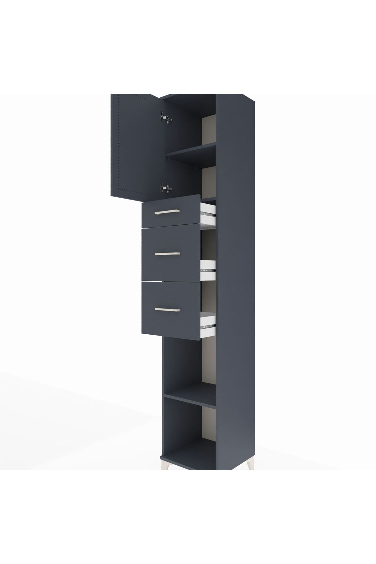 Hyperion Dolap 3 Raflı 3 Çekmeceli Tek Kapaklı 44x44x243 Antrasit-Antrasit