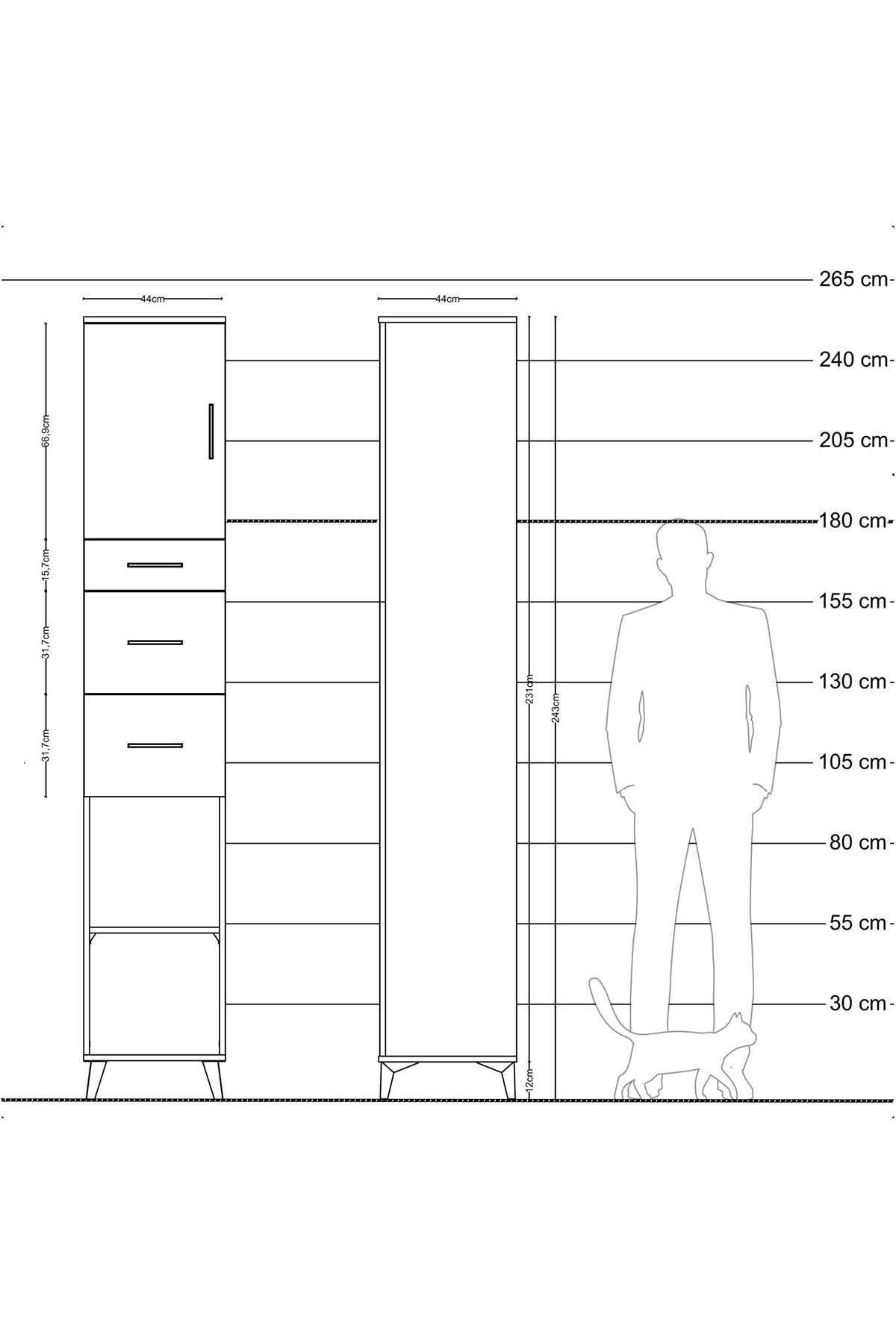 Hyperion Dolap 3 Raflı 3 Çekmeceli Tek Kapaklı 44x44x243 Antrasit-Çam
