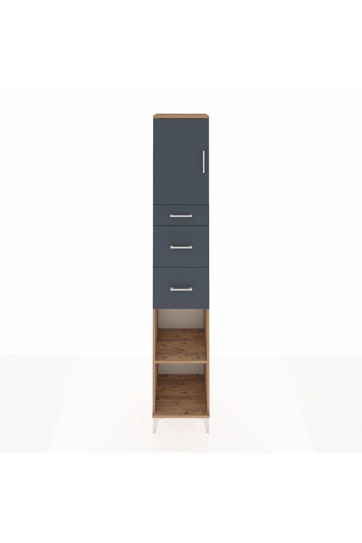 Hyperion Dolap 3 Raflı 3 Çekmeceli Tek Kapaklı 44x44x243 Çam-Antrasit