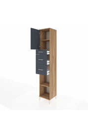 Hyperion Dolap 3 Raflı 3 Çekmeceli Tek Kapaklı 44x44x243 Çam-Antrasit