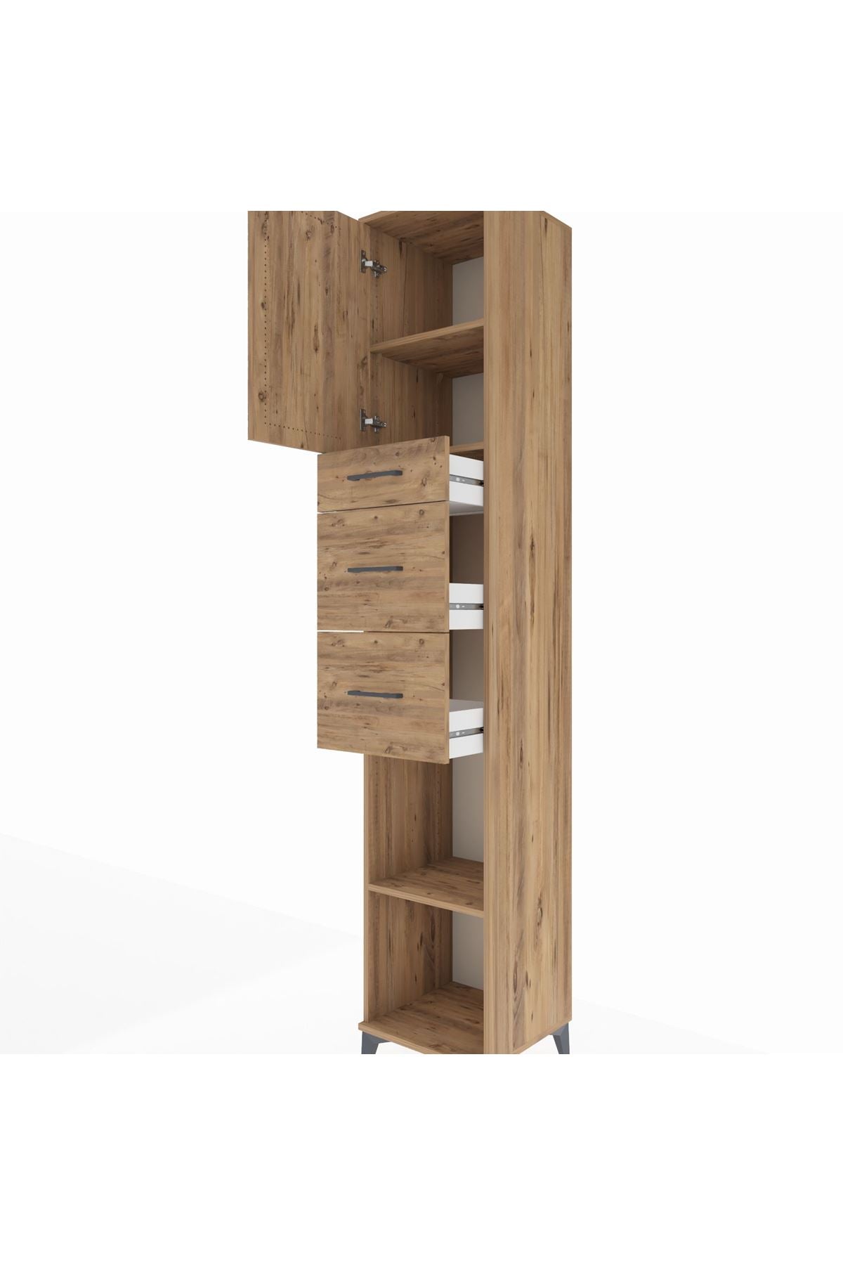 Hyperion Dolap 3 Raflı 3 Çekmeceli Tek Kapaklı 44x44x243 Çam-Çam