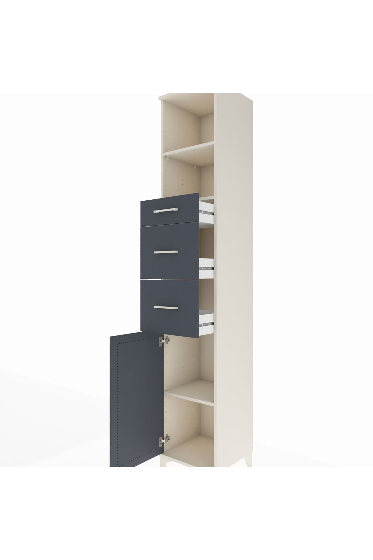 Hyperion Dolap 3 Raflı 3 Çekmeceli Tek Kapaklı 44x44x243 Aytaşı-Antrasit