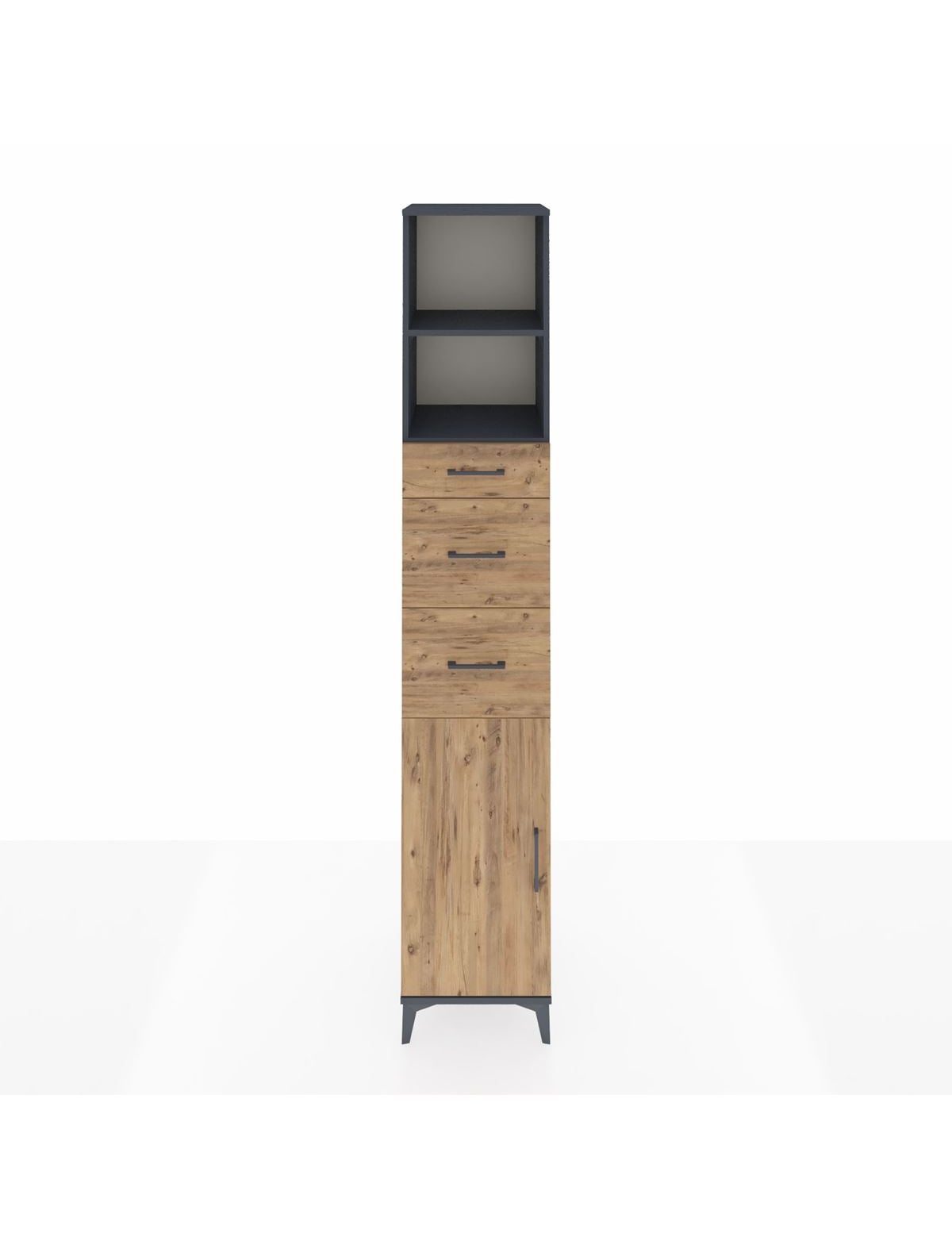 Hyperion Dolap 3 Raflı 3 Çekmeceli Tek Kapaklı 44x44x243 Antrasit-Çam