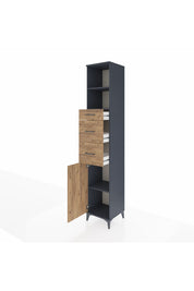 Hyperion Dolap 3 Raflı 3 Çekmeceli Tek Kapaklı 44x44x243 Antrasit-Çam