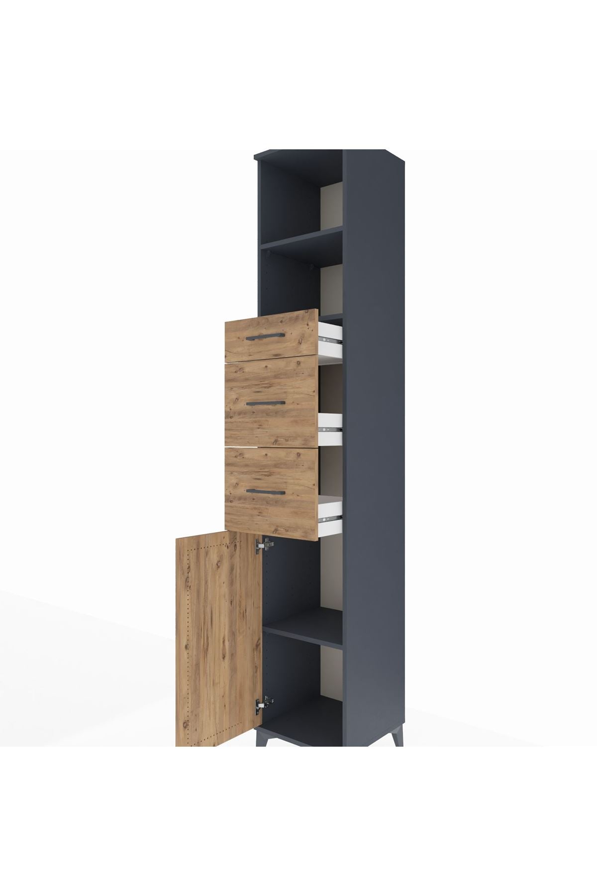 Hyperion Dolap 3 Raflı 3 Çekmeceli Tek Kapaklı 44x44x243 Antrasit-Çam
