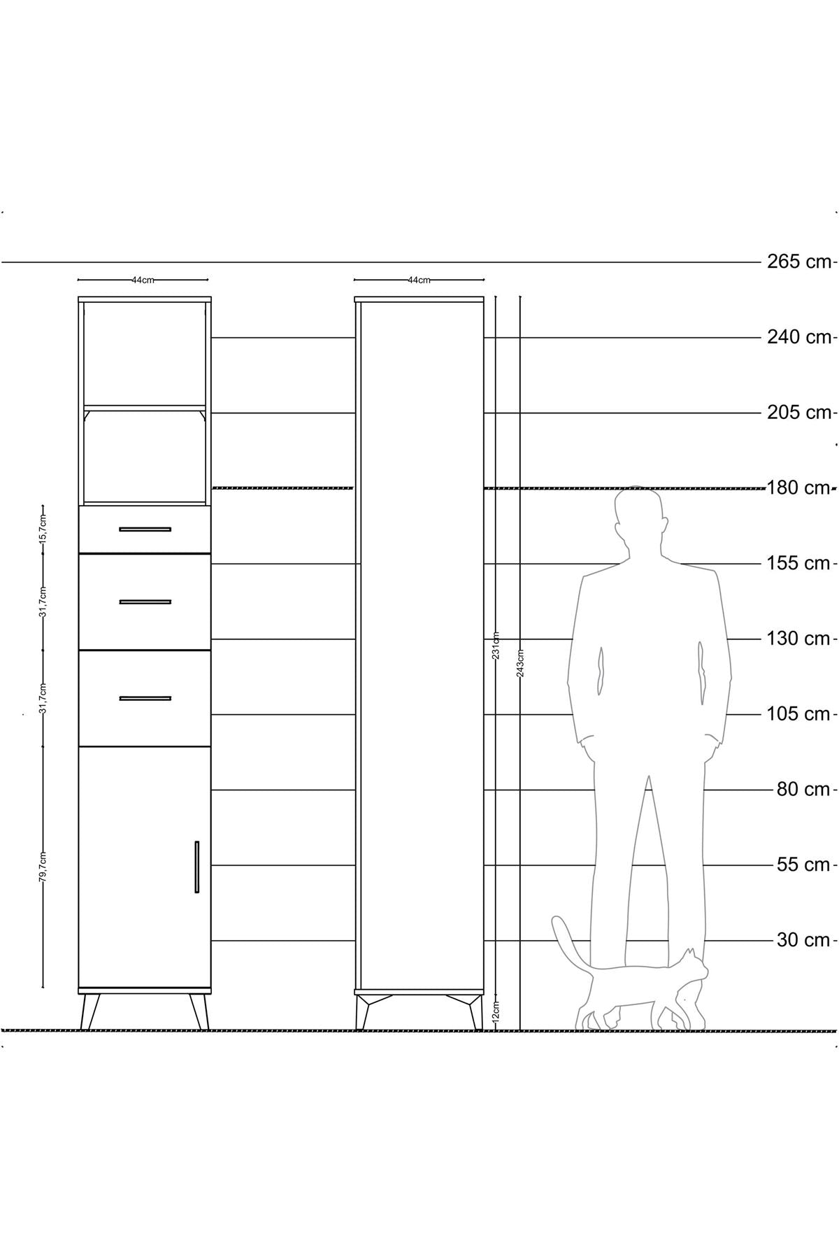 Hyperion Dolap 3 Raflı 3 Çekmeceli Tek Kapaklı 44x44x243 Antrasit-Çam