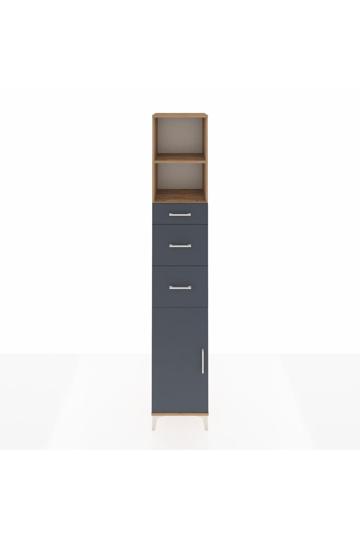 Hyperion Dolap 3 Raflı 3 Çekmeceli Tek Kapaklı 44x44x243 Çam-Antrasit