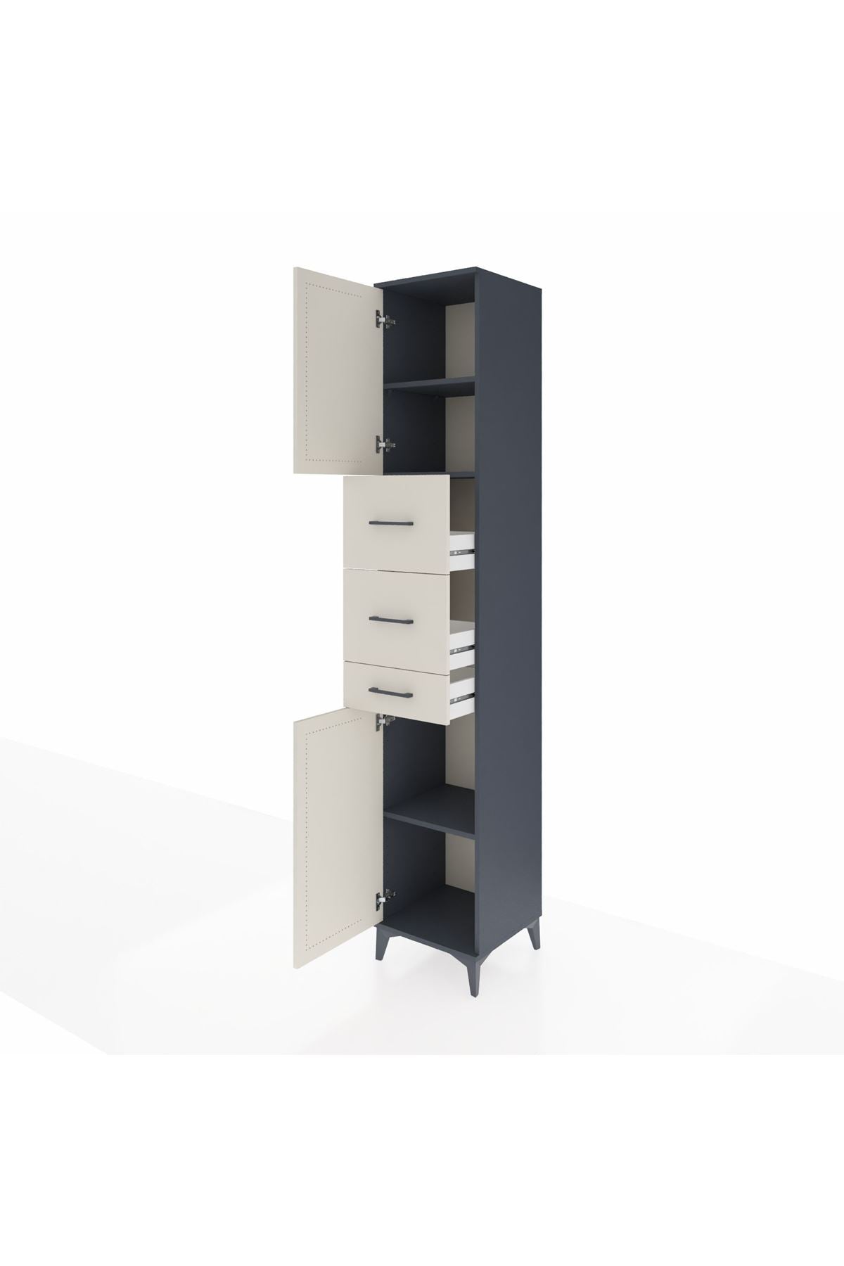 Hyperion Dolap 3 Raflı 3 Çekmeceli 2 Kapaklı 44x44x243 Antrasit-Aytaşı