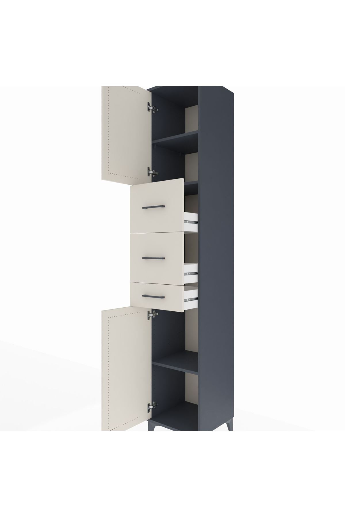 Hyperion Dolap 3 Raflı 3 Çekmeceli 2 Kapaklı 44x44x243 Antrasit-Aytaşı