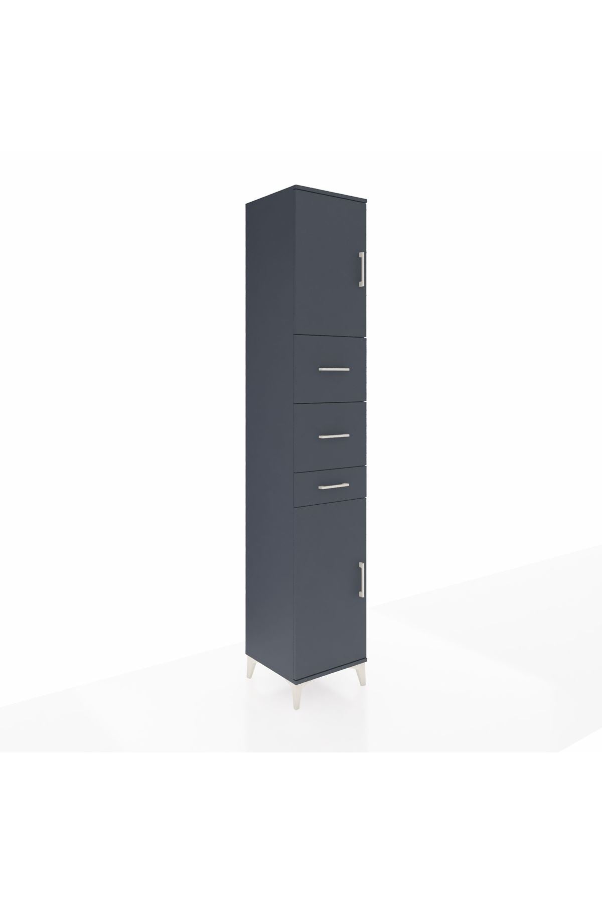 Hyperion Dolap 3 Raflı 3 Çekmeceli 2 Kapaklı 44x44x243 Antrasit-Antrasit