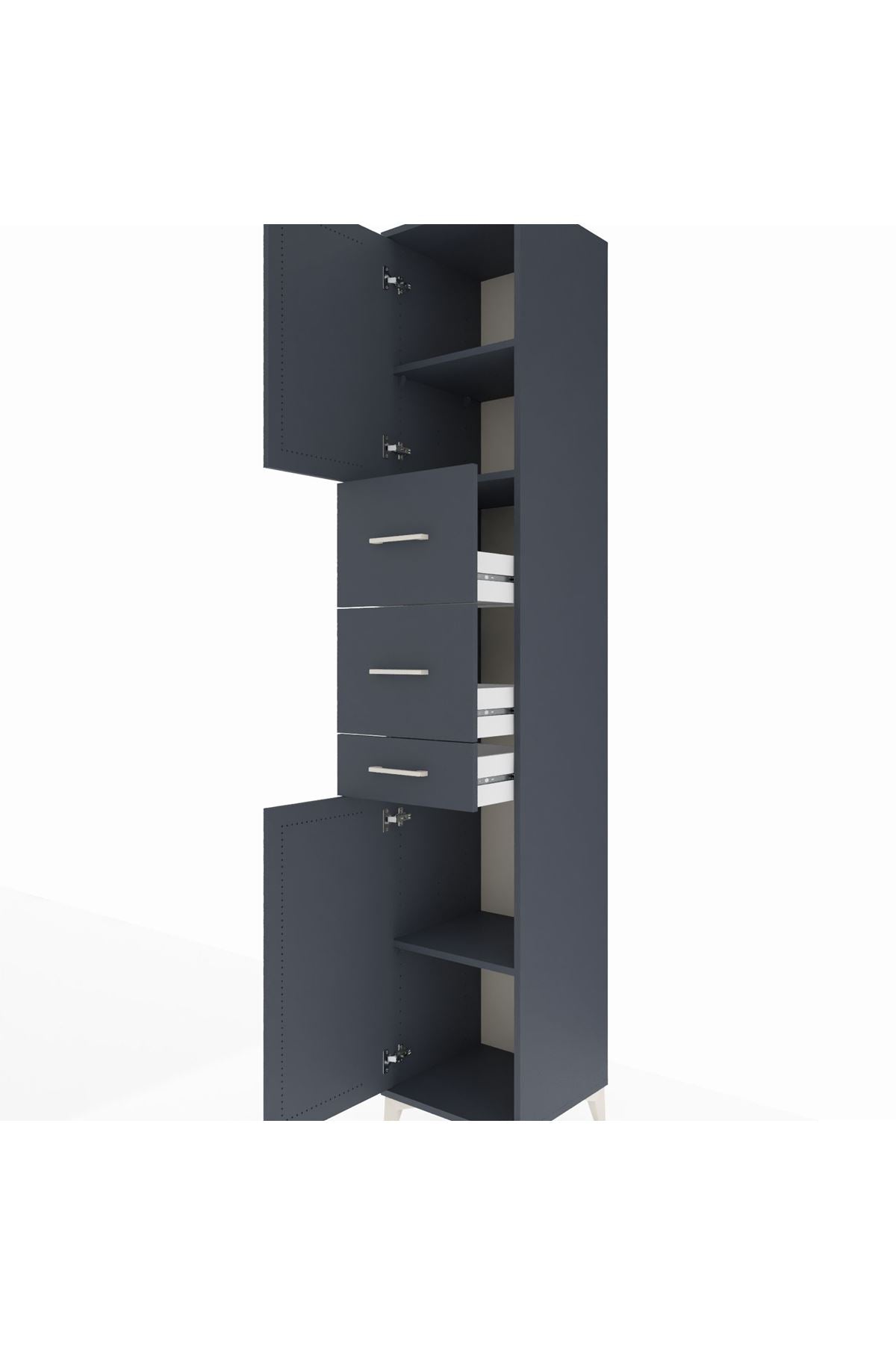 Hyperion Dolap 3 Raflı 3 Çekmeceli 2 Kapaklı 44x44x243 Antrasit-Antrasit