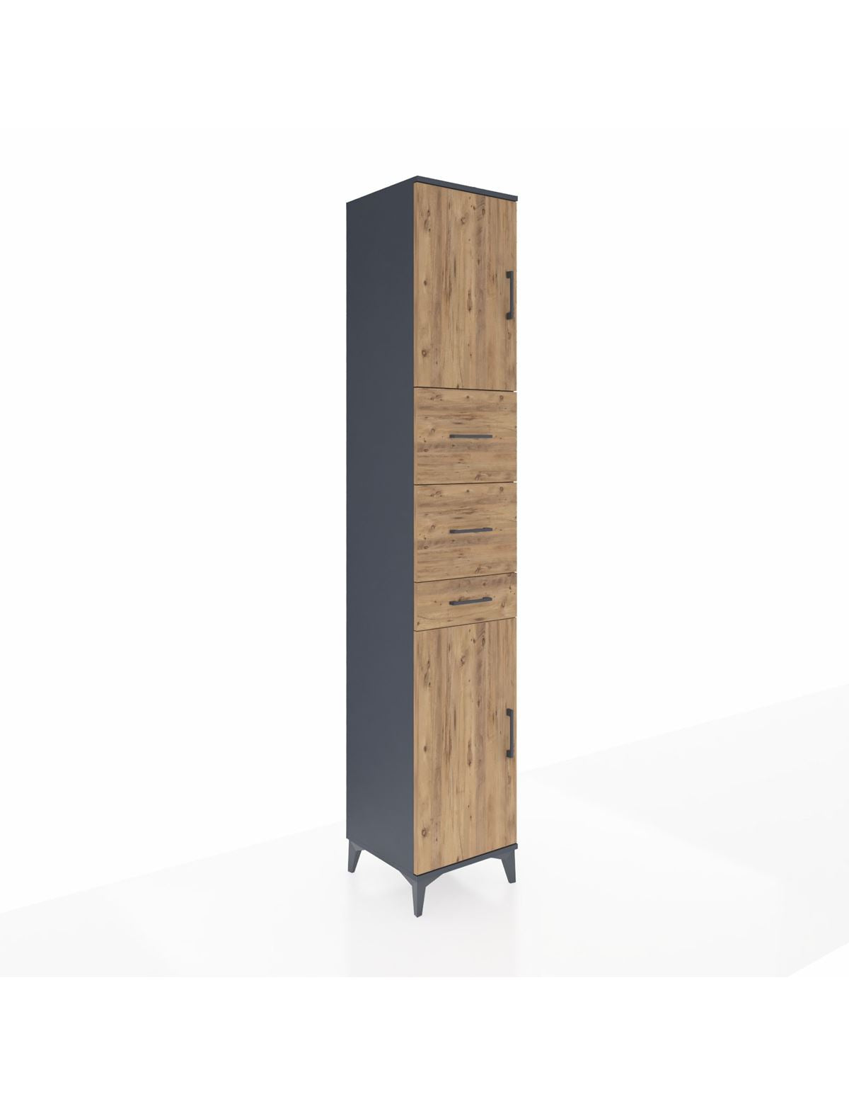 Hyperion Dolap 3 Raflı 3 Çekmeceli 2 Kapaklı 44x44x243 Antrasit-Çam