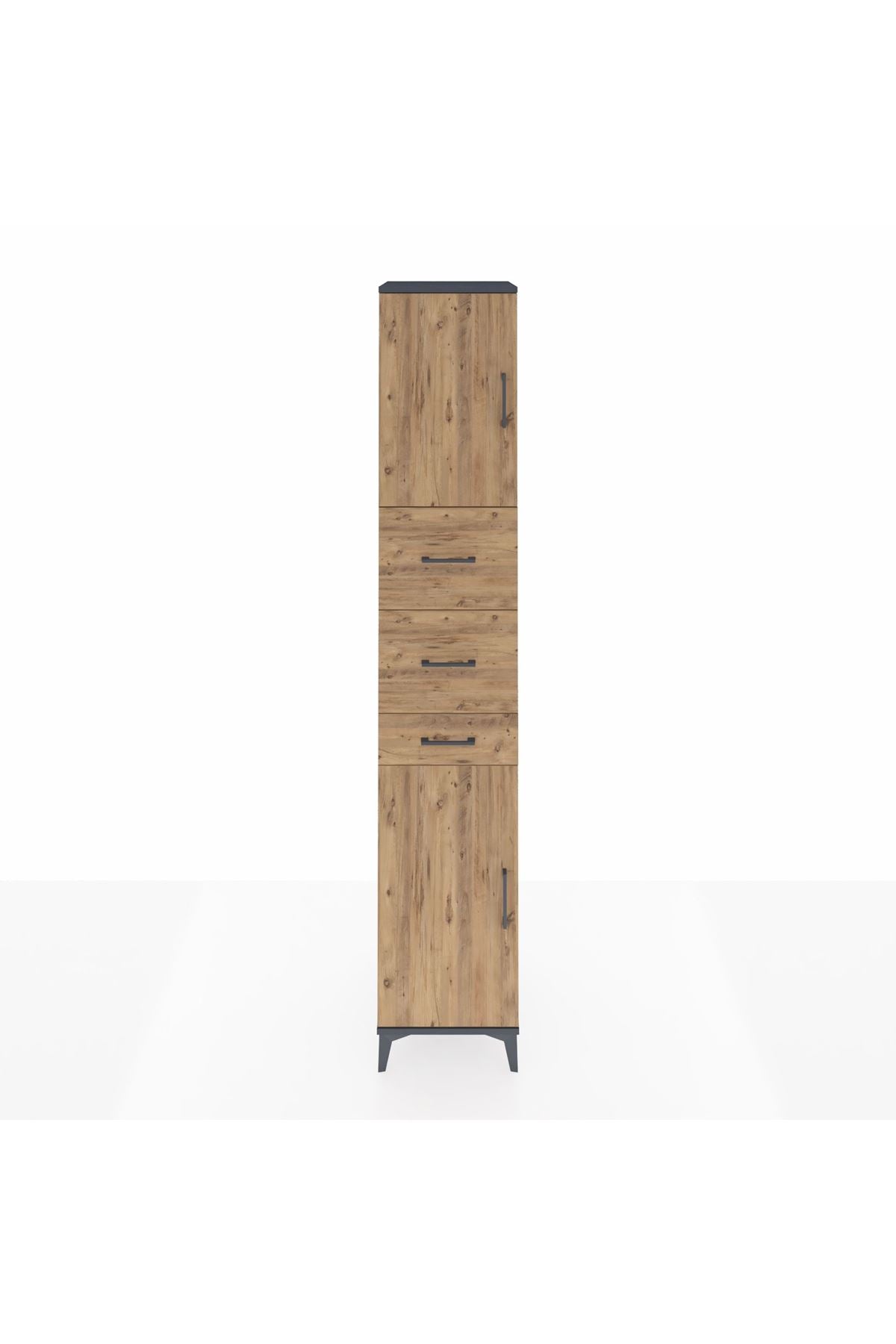 Hyperion Dolap 3 Raflı 3 Çekmeceli 2 Kapaklı 44x44x243 Antrasit-Çam