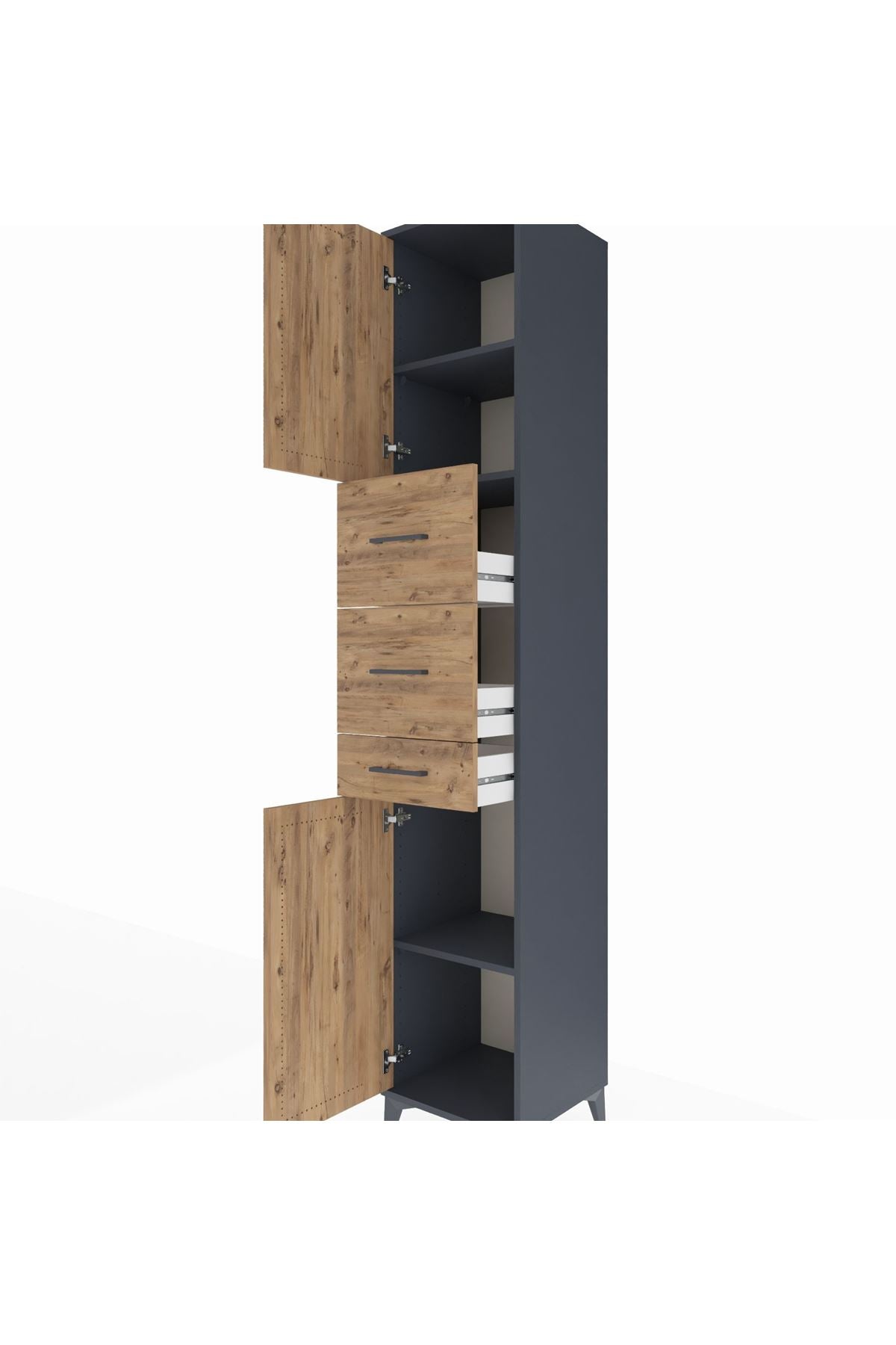 Hyperion Dolap 3 Raflı 3 Çekmeceli 2 Kapaklı 44x44x243 Antrasit-Çam