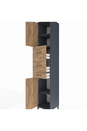 Hyperion Dolap 3 Raflı 3 Çekmeceli 2 Kapaklı 44x44x243 Antrasit-Çam