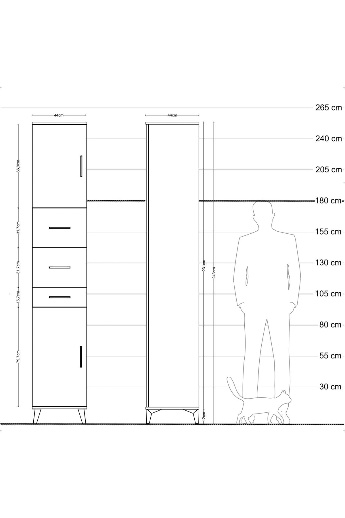 Hyperion Dolap 3 Raflı 3 Çekmeceli 2 Kapaklı 44x44x243 Antrasit-Çam