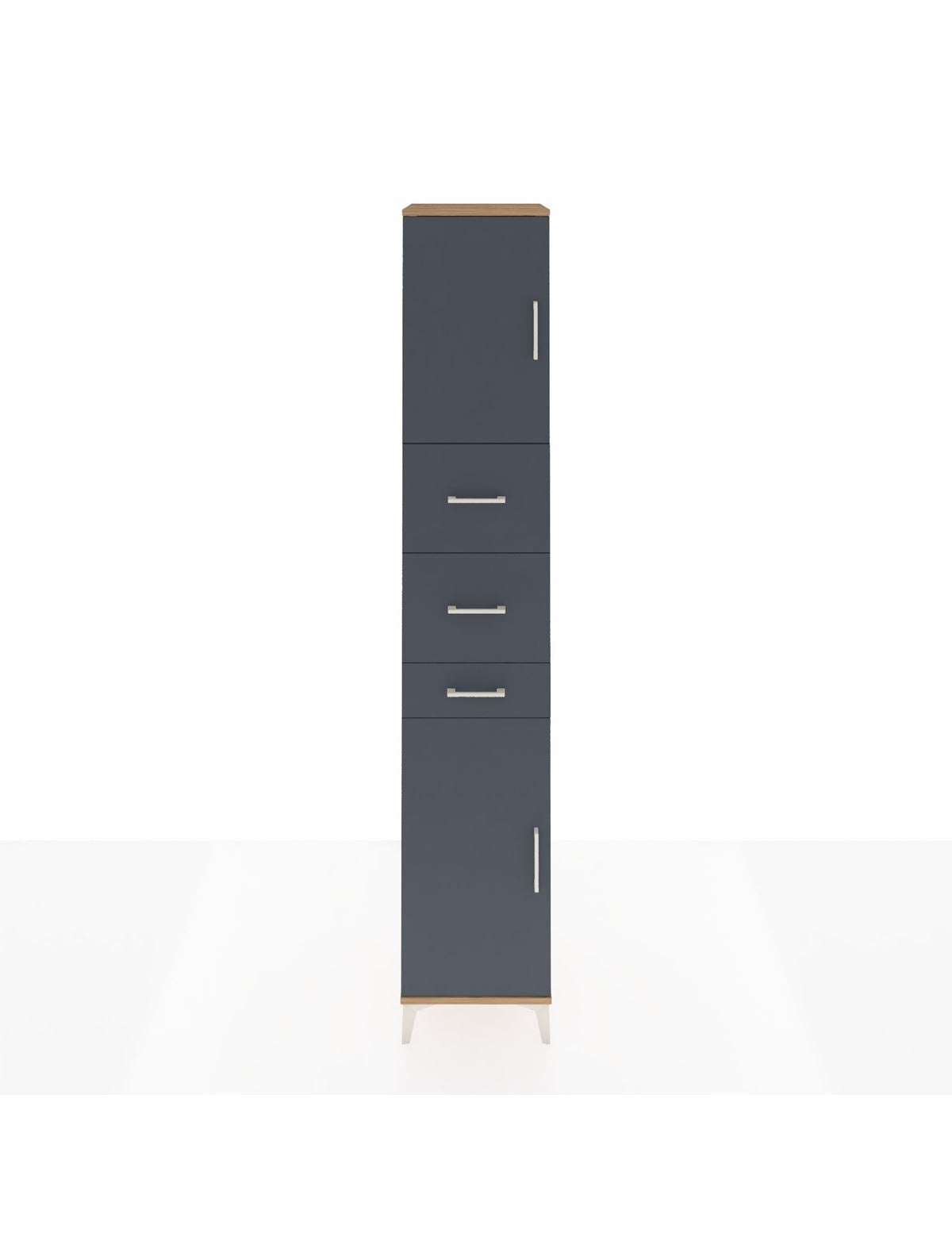 Hyperion Dolap 3 Raflı 3 Çekmeceli 2 Kapaklı 44x44x243 Çam-Antrasit