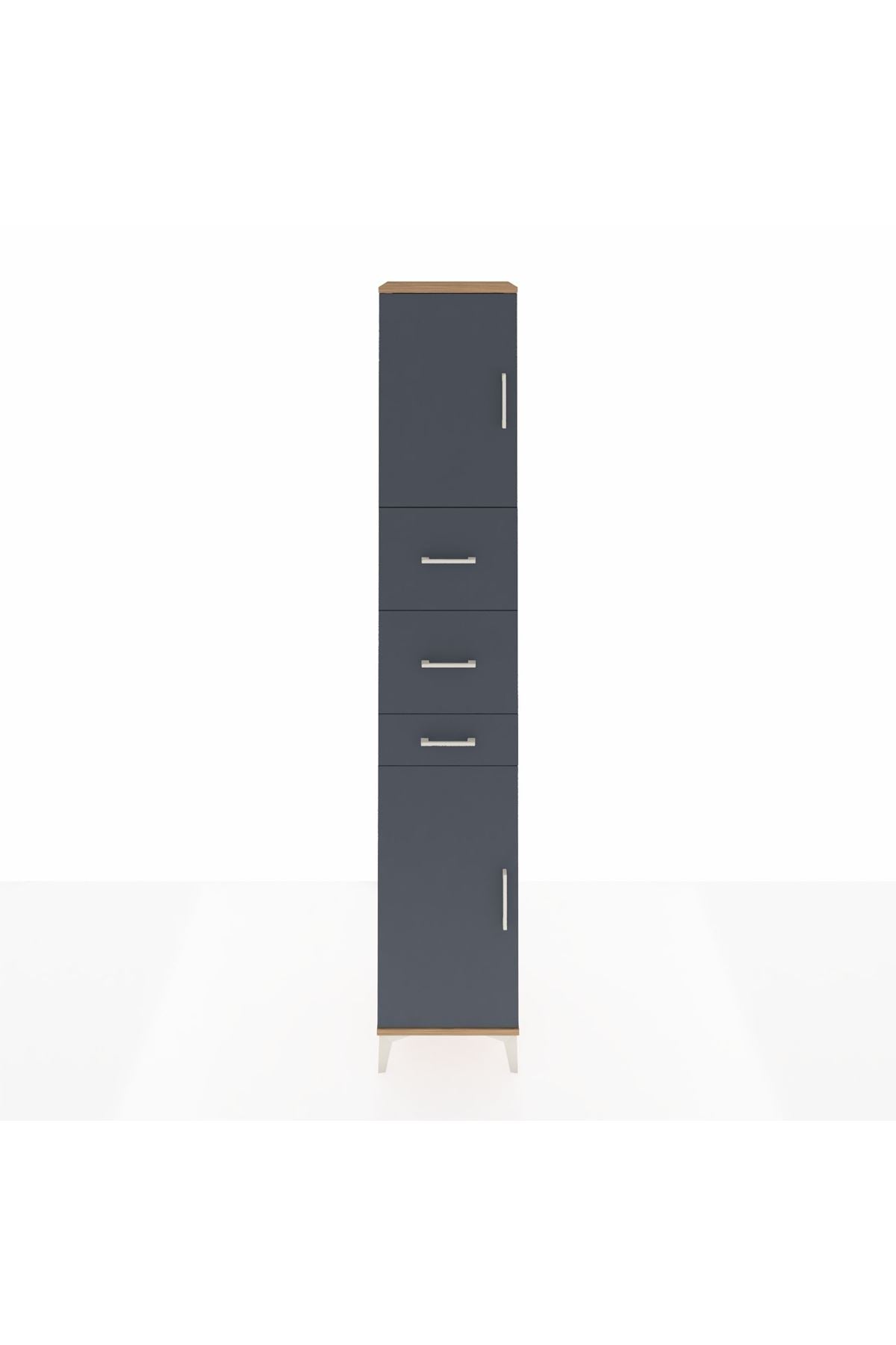 Hyperion Dolap 3 Raflı 3 Çekmeceli 2 Kapaklı 44x44x243 Çam-Antrasit