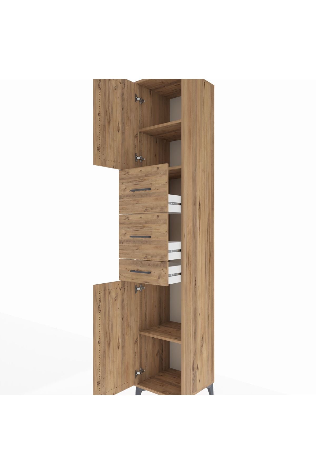 Hyperion Dolap 3 Raflı 3 Çekmeceli 2 Kapaklı 44x44x243 Çam-Çam