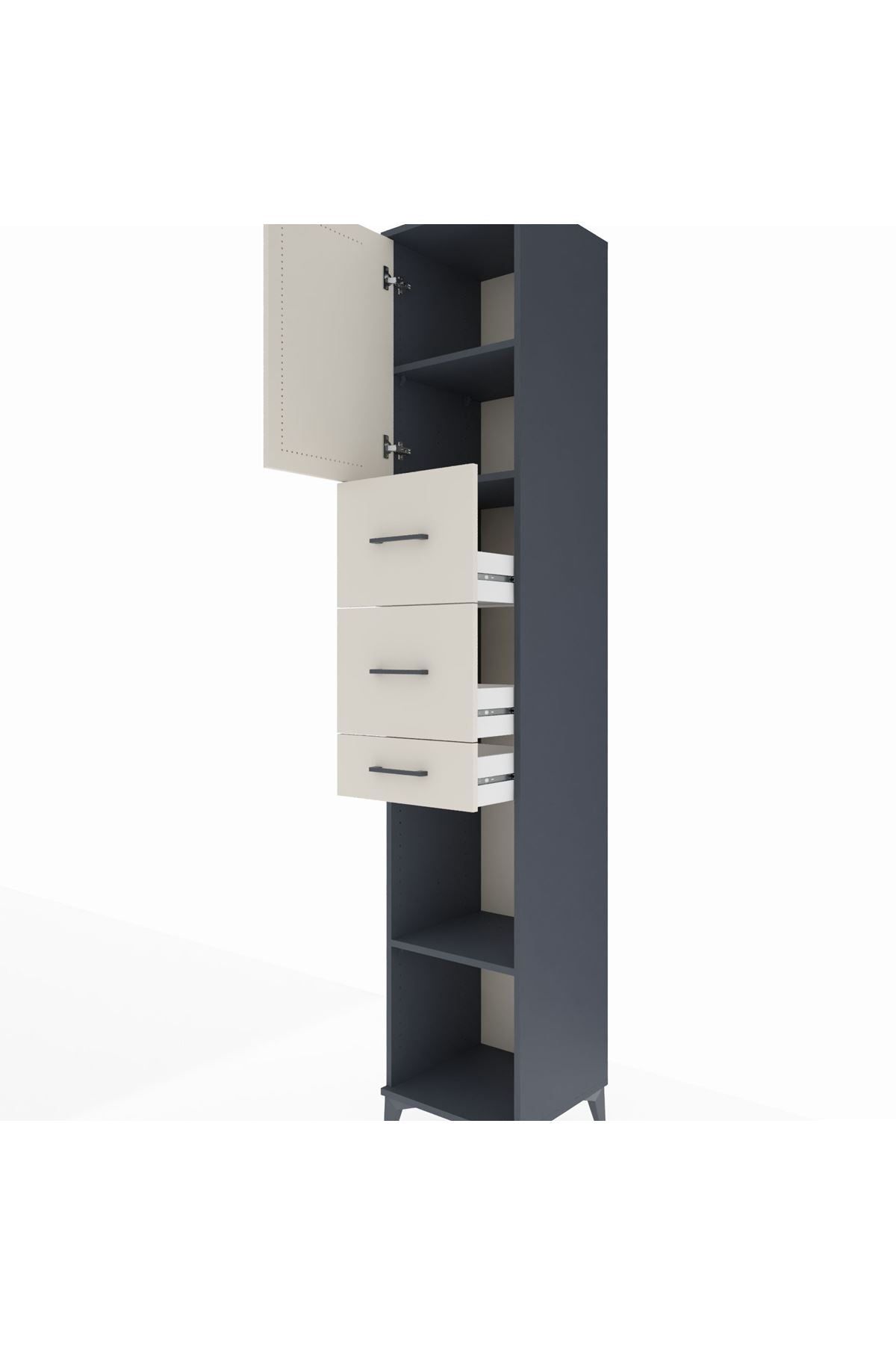 Hyperion Dolap 3 Raflı 3 Çekmeceli Tek Kapaklı 44x44x243 Antrasit-Aytaşı