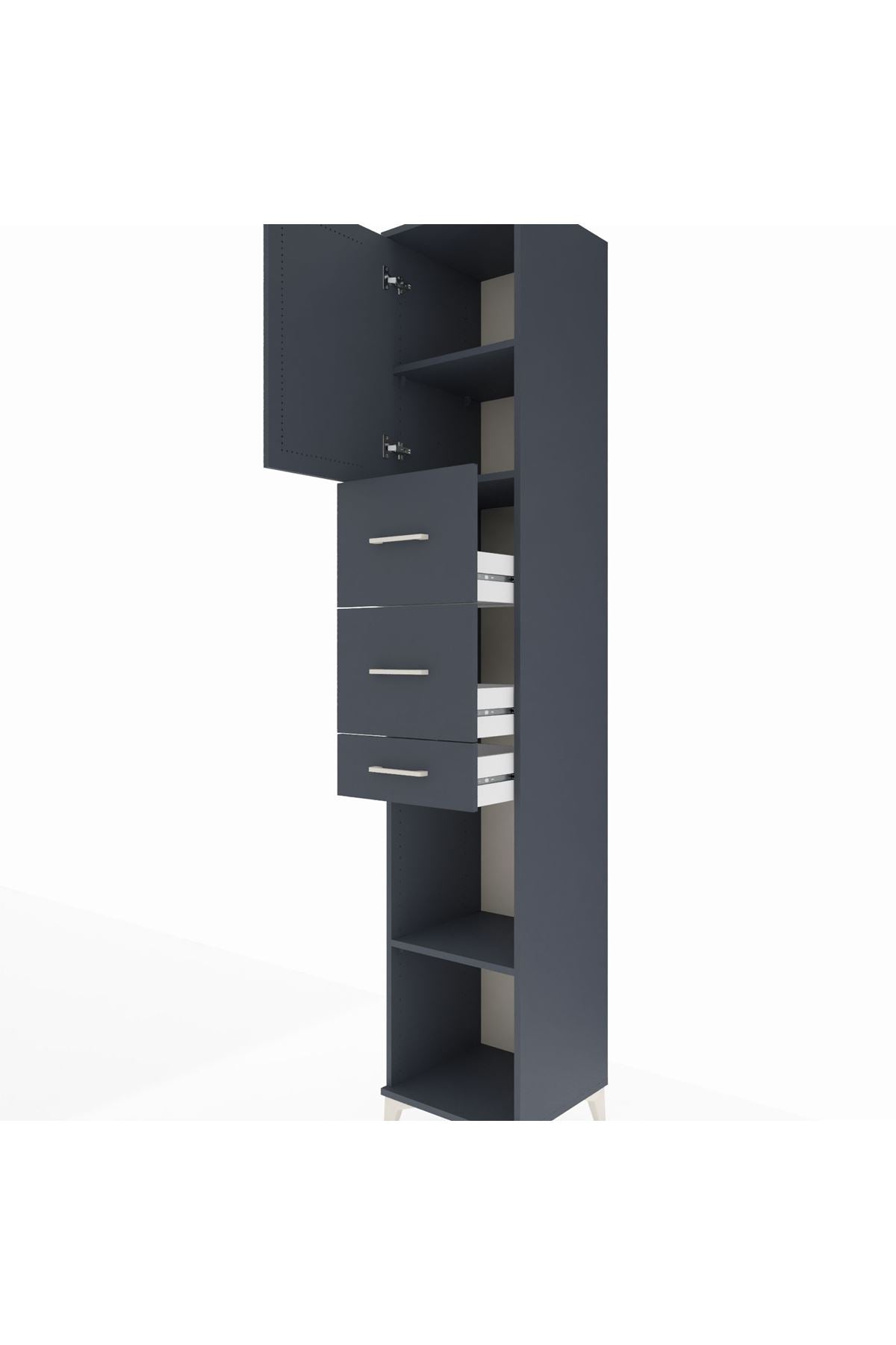 Hyperion Dolap 3 Raflı 3 Çekmeceli Tek Kapaklı 44x44x243 Antrasit-Antrasit