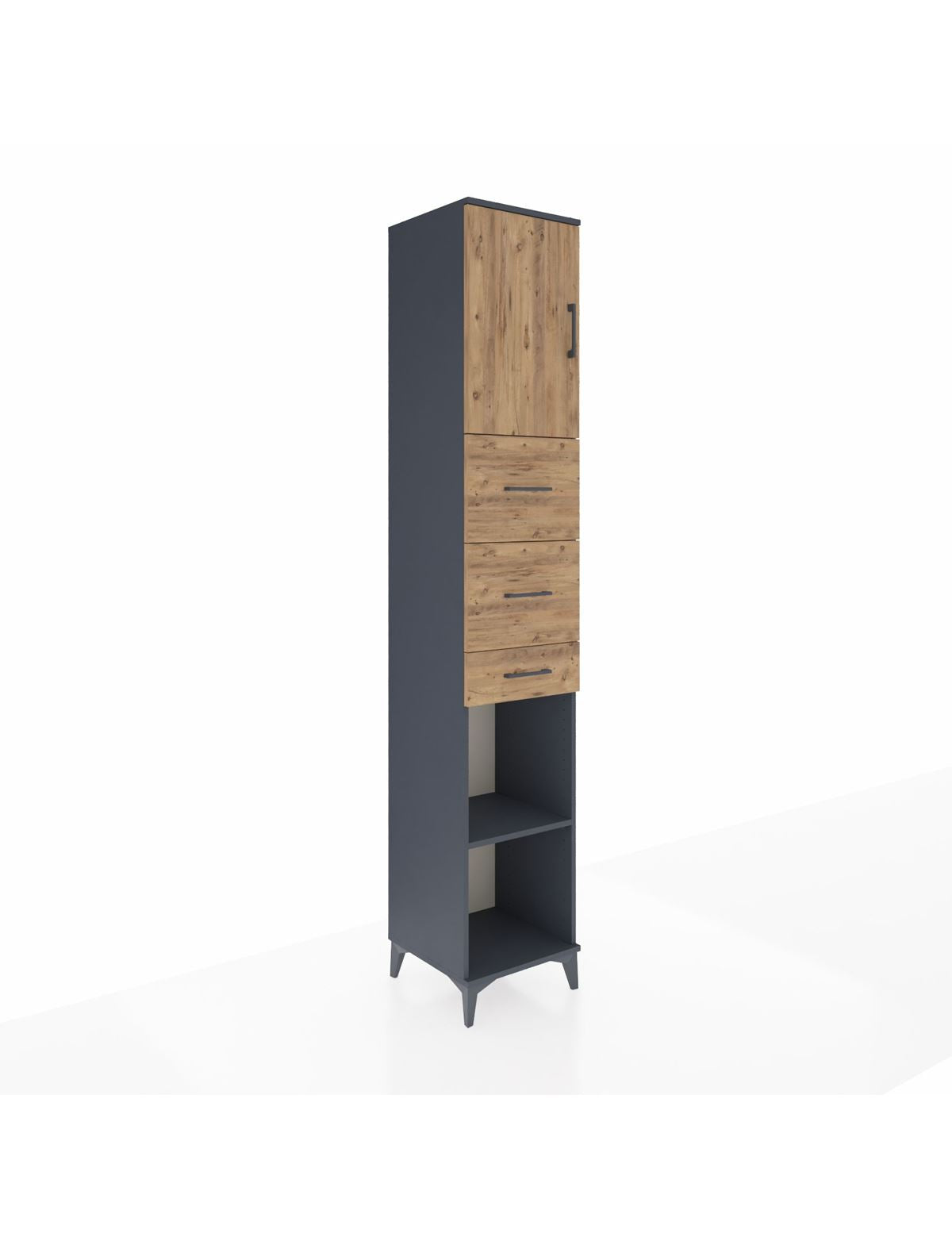 Hyperion Dolap 3 Raflı 3 Çekmeceli Tek Kapaklı 44x44x243 Antrasit-Çam