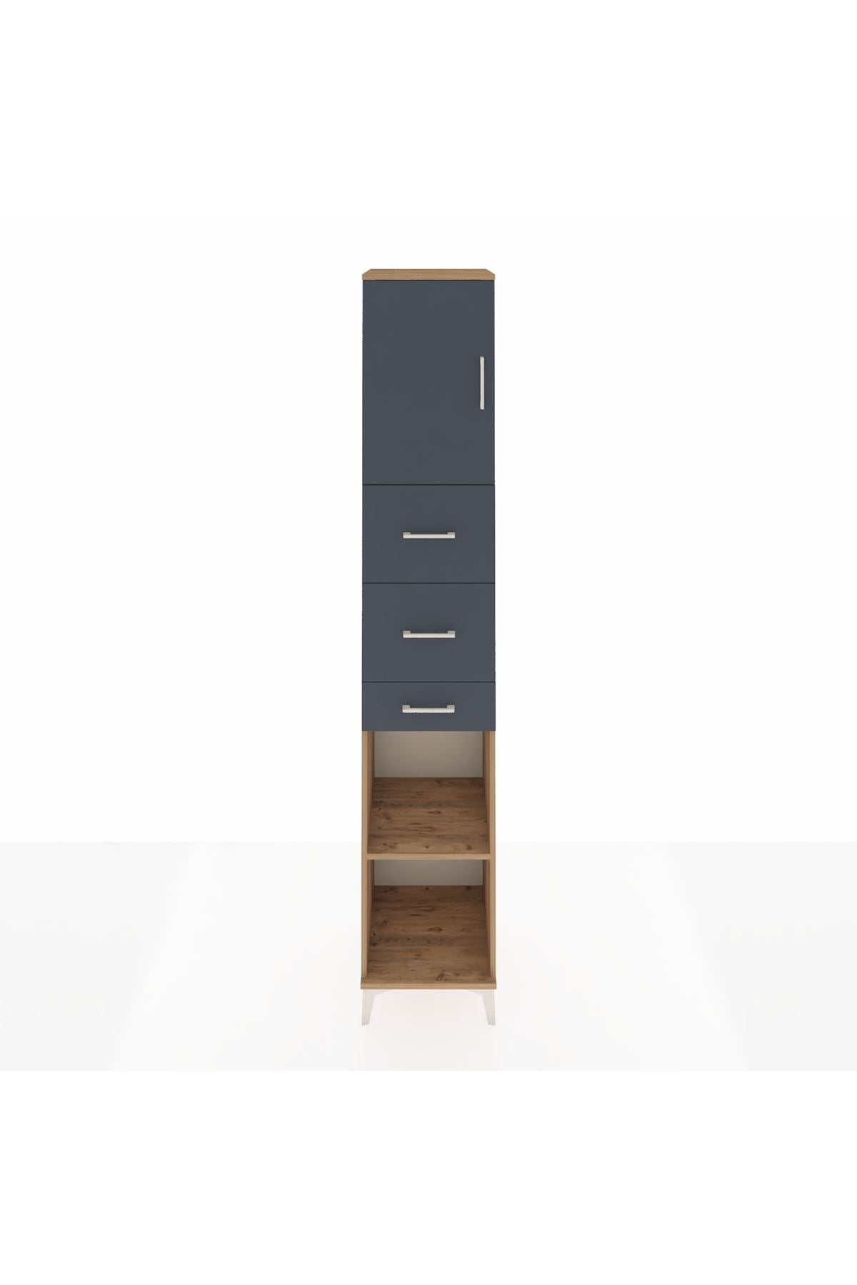 Hyperion Dolap 3 Raflı 3 Çekmeceli Tek Kapaklı 44x44x243 Çam-Antrasit