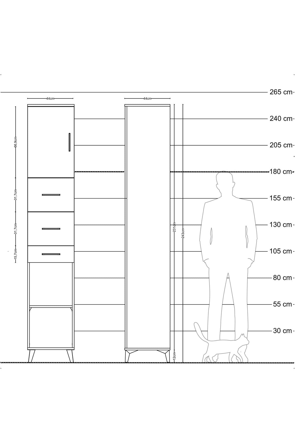 Hyperion Dolap 3 Raflı 3 Çekmeceli Tek Kapaklı 44x44x243 Çam-Antrasit