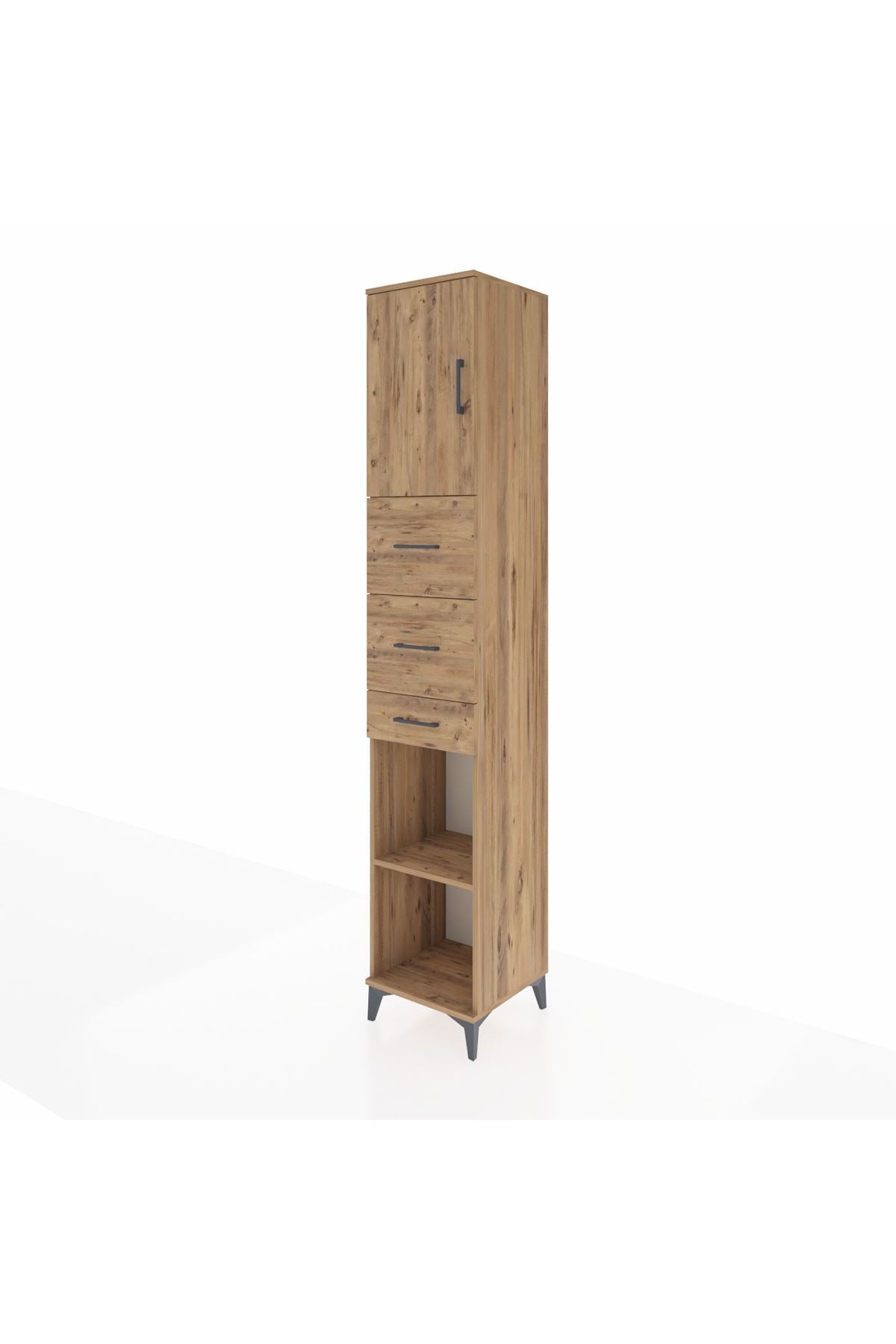 Hyperion Dolap 3 Raflı 3 Çekmeceli Tek Kapaklı 44x44x243 Çam-Çam