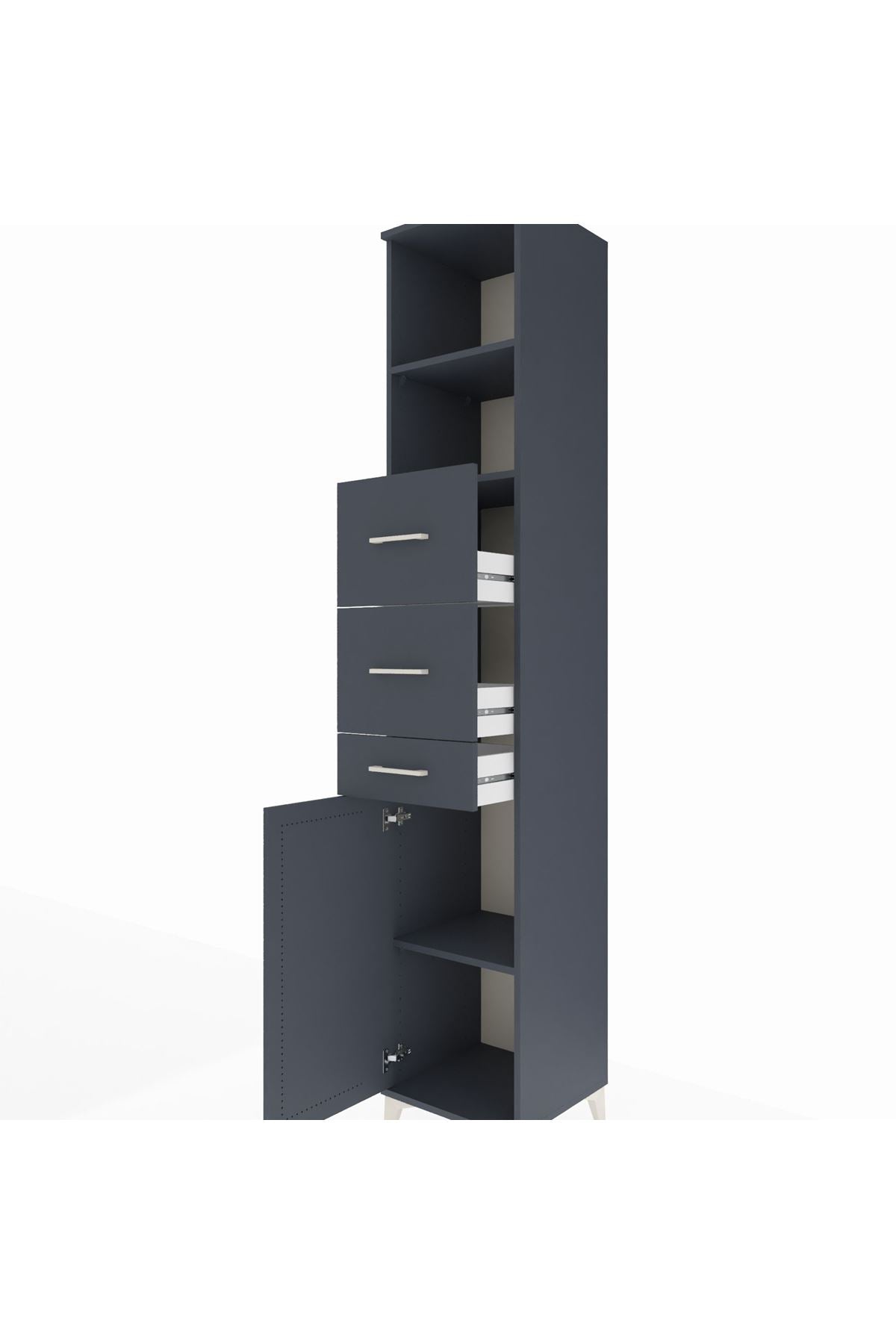 Hyperion Dolap 3 Raflı 3 Çekmeceli Tek Kapaklı 44x44x243 Antrasit-Antrasit