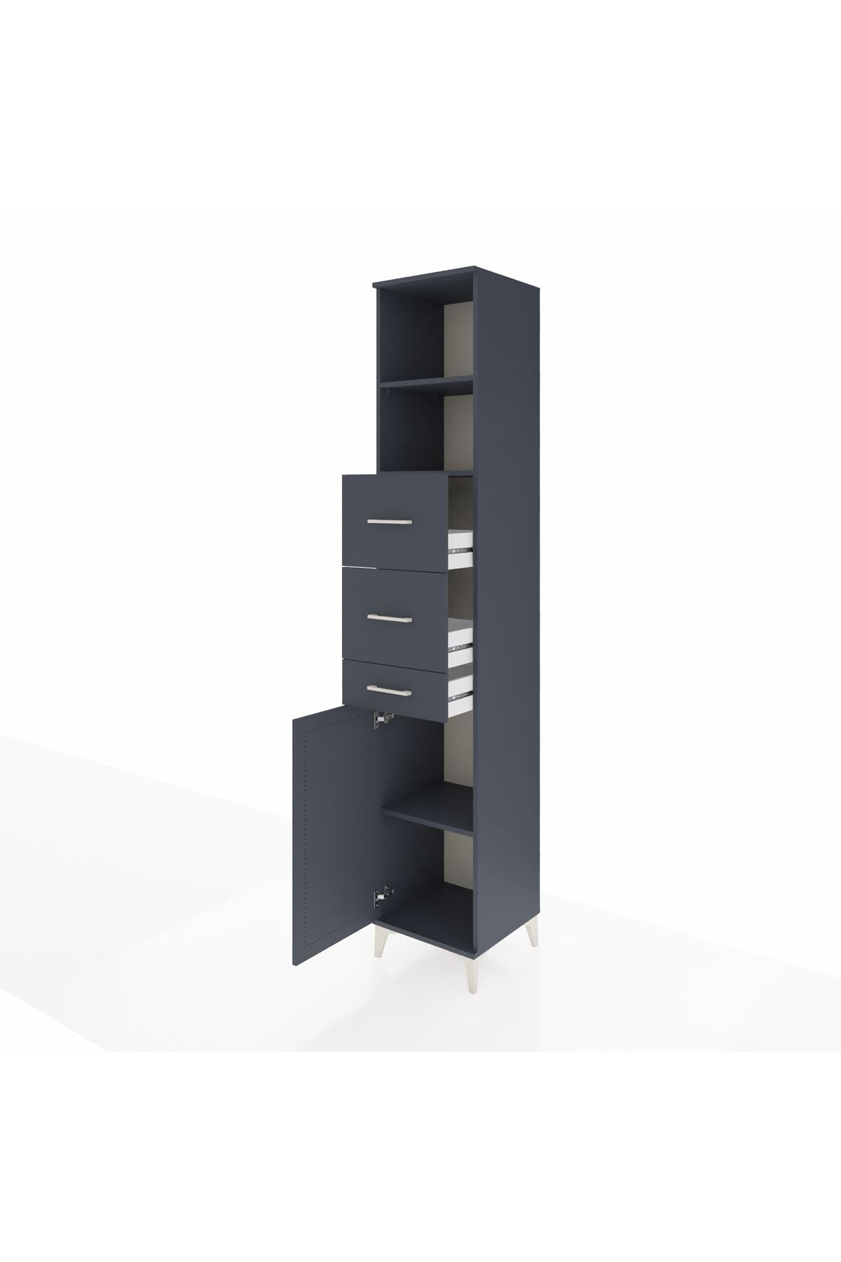 Hyperion Dolap 3 Raflı 3 Çekmeceli Tek Kapaklı 44x44x243 Antrasit-Antrasit