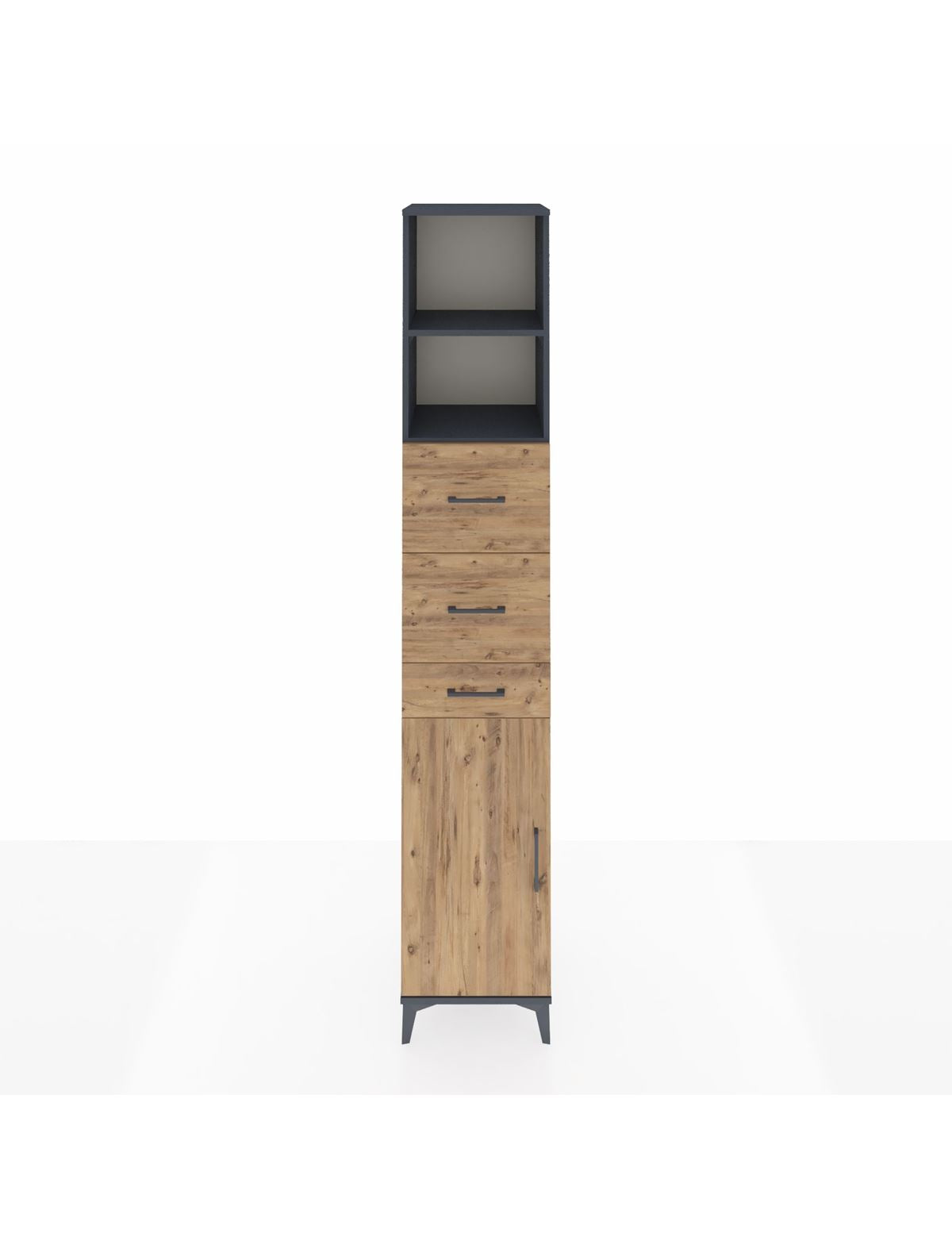 Hyperion Dolap 3 Raflı 3 Çekmeceli Tek Kapaklı 44x44x243 Antrasit-Çam