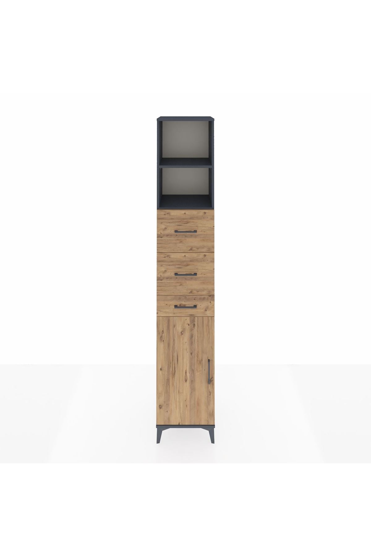 Hyperion Dolap 3 Raflı 3 Çekmeceli Tek Kapaklı 44x44x243 Antrasit-Çam