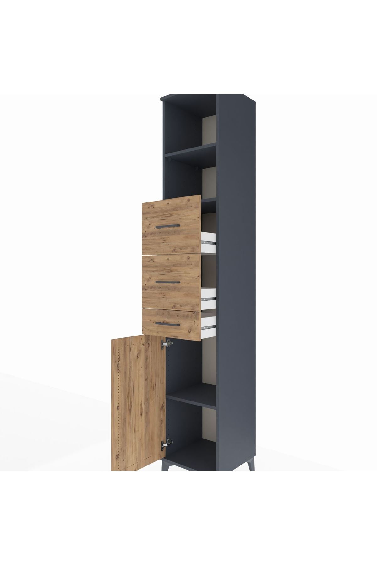 Hyperion Dolap 3 Raflı 3 Çekmeceli Tek Kapaklı 44x44x243 Antrasit-Çam