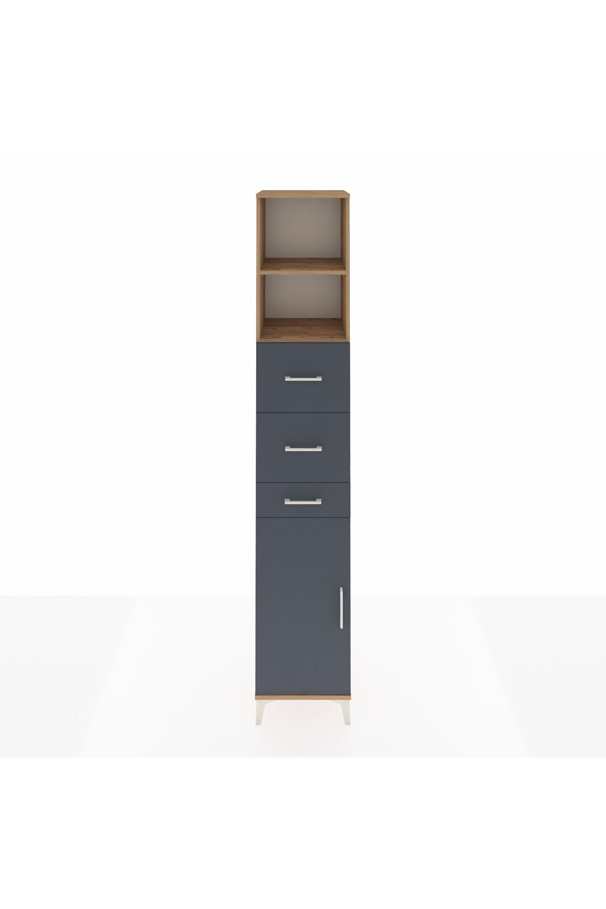 Hyperion Dolap 3 Raflı 3 Çekmeceli Tek Kapaklı 44x44x243 Çam-Antrasit