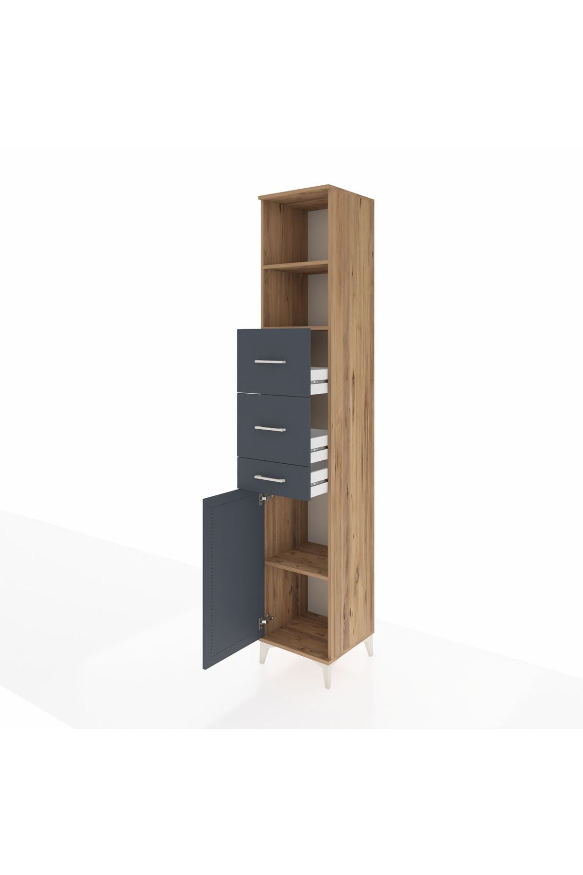 Hyperion Dolap 3 Raflı 3 Çekmeceli Tek Kapaklı 44x44x243 Çam-Antrasit