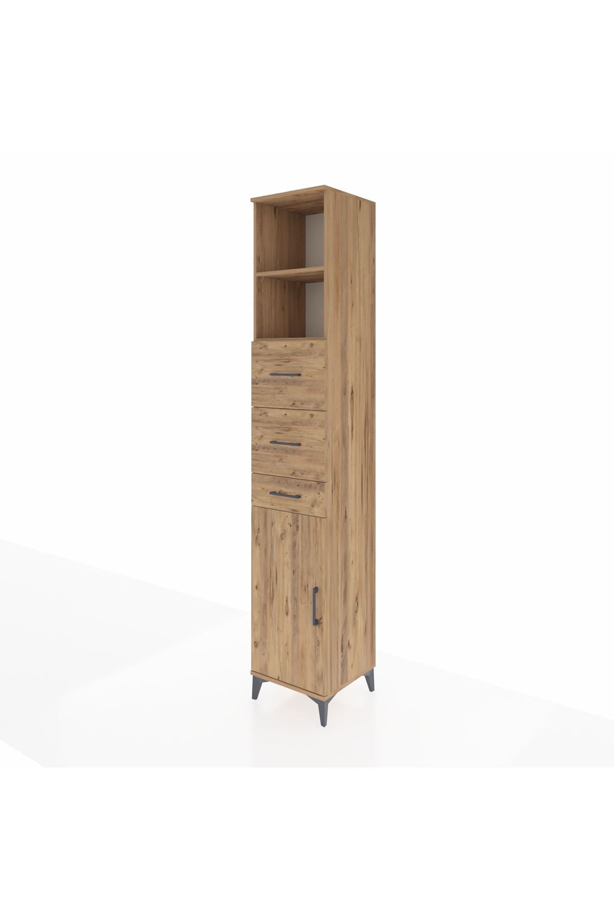 Hyperion Dolap 3 Raflı 3 Çekmeceli Tek Kapaklı 44x44x243 Çam-Çam