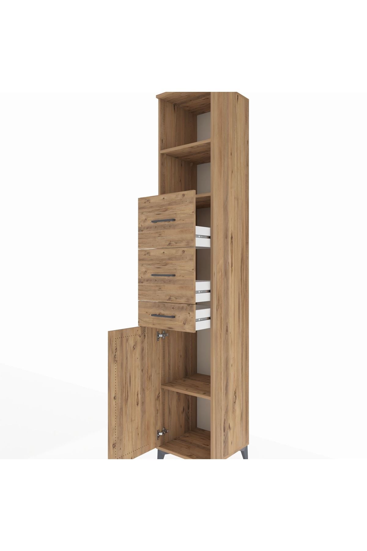 Hyperion Dolap 3 Raflı 3 Çekmeceli Tek Kapaklı 44x44x243 Çam-Çam