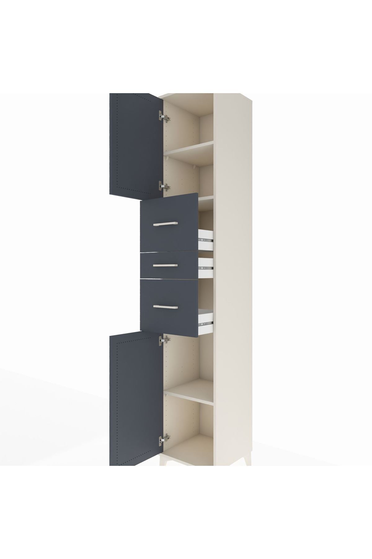 Hyperion Dolap 3 Raflı 3 Çekmeceli 2 Kapaklı 44x44x243 Aytaşı-Antrasit